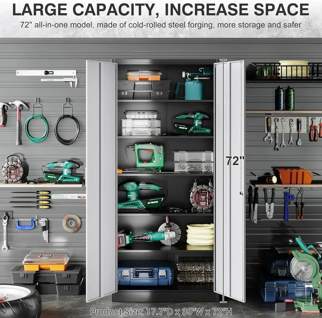 Metal Storage Cabinet with 2 Doors and 6 Shelves Black Metal Cabinet Garage Storage Cabinet wourant