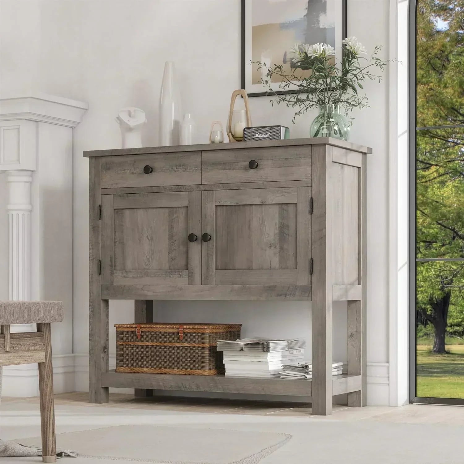 Farmhouse style console table coffee bar entry table with storage rack sofa table wourant