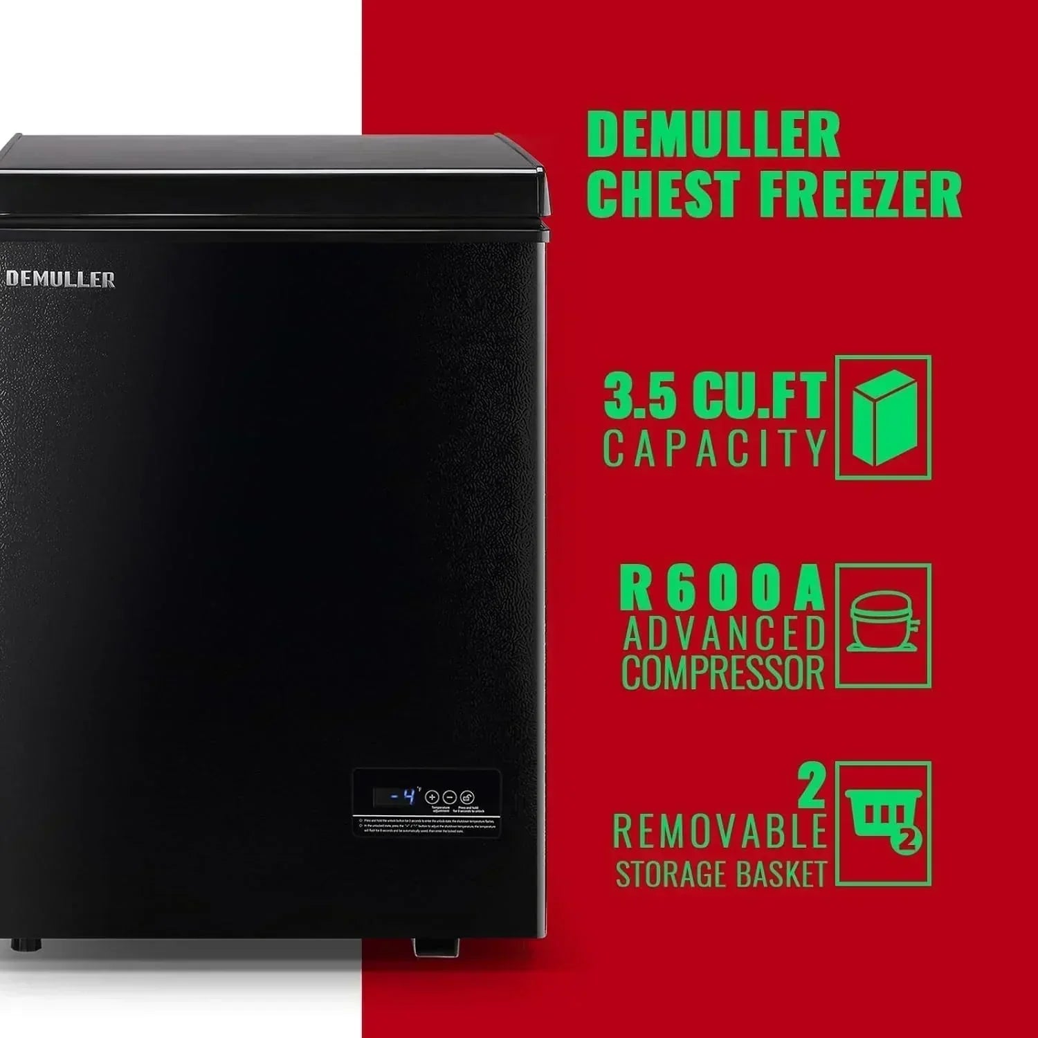 Chest Freezer 5.0Cubic Feet Deep Freezer Freestanding Freezers 2 Removable Stainless Steel Basket wourant