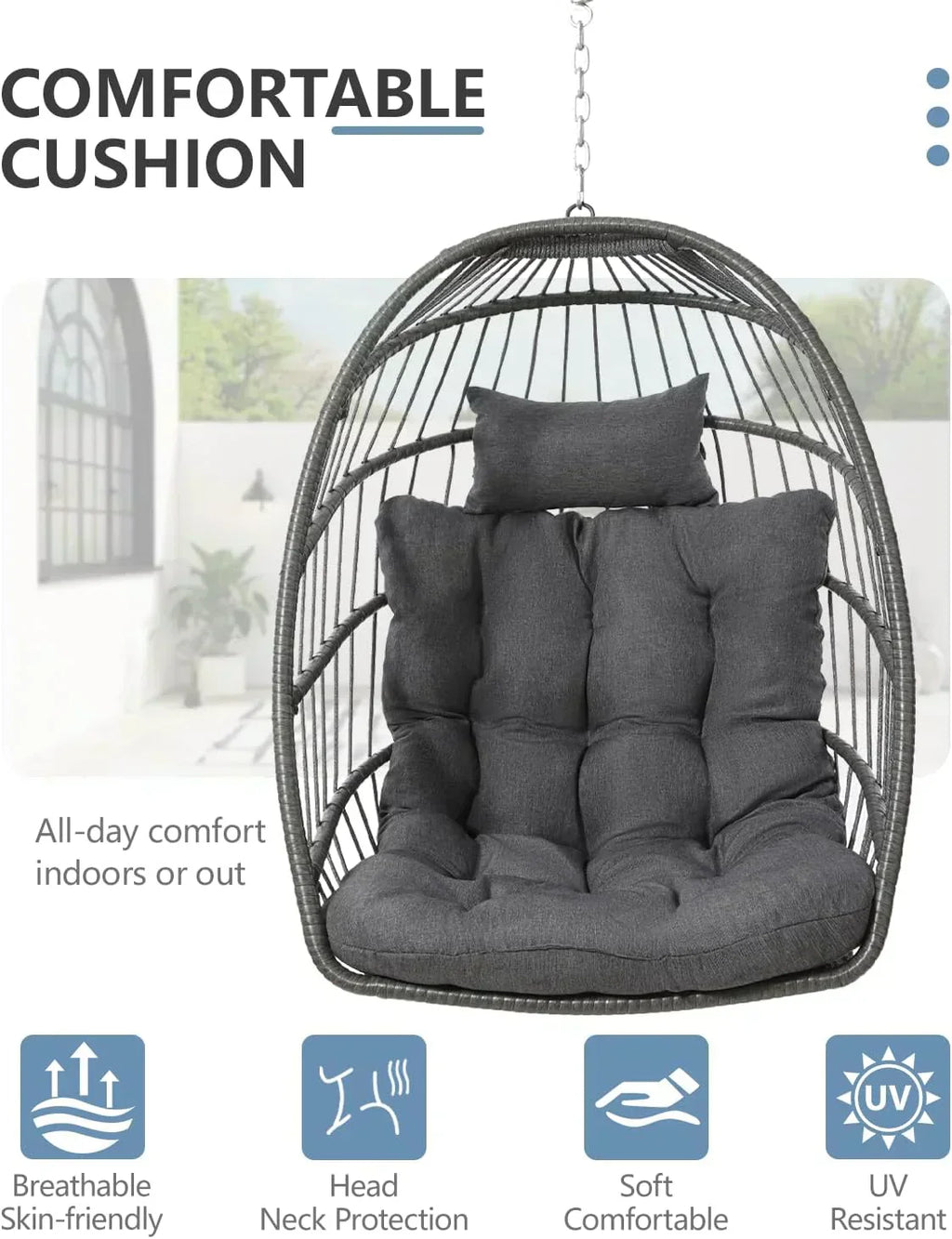 SWITTE Egg Chair Outdoor with Stand Indoor Wicker Hanging Egg Swing Chair with Cushion wourant