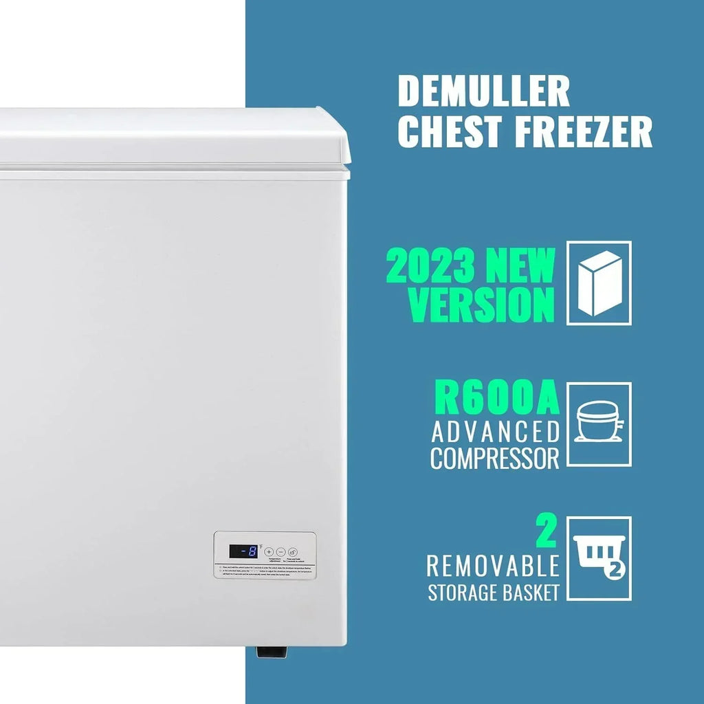 Chest Freezer 5.0Cubic Feet Deep Freezer Freestanding Freezers 2 Removable Stainless Steel Basket wourant