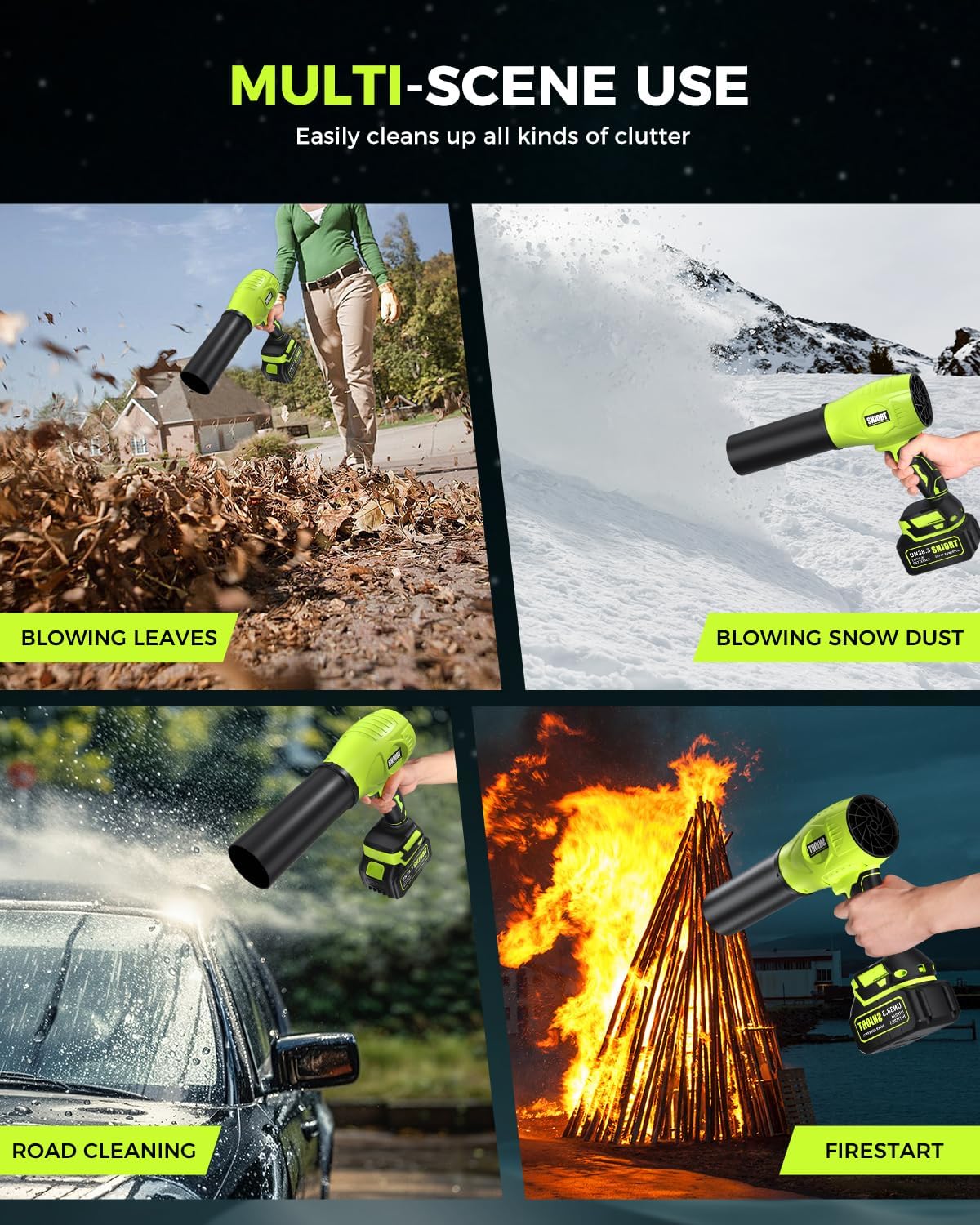Leaf Blower Cordless with Battery and Charger Extended Nozzle Lightweight Handheld Design wourant