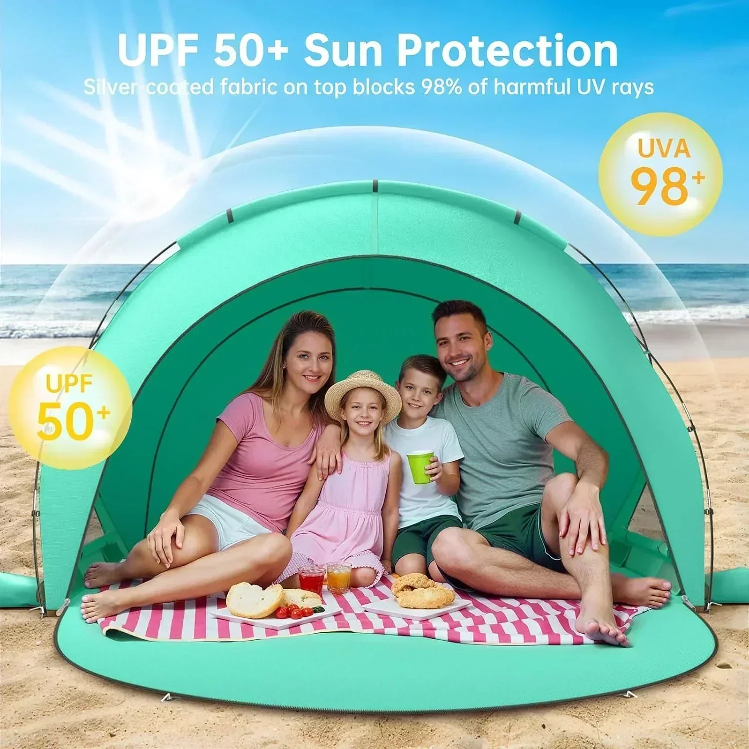 Beach Tent Sun Shelter Beach Shade Tent with UPF50+ UV Protection Beach Sun Shelter Beach Shade wourant
