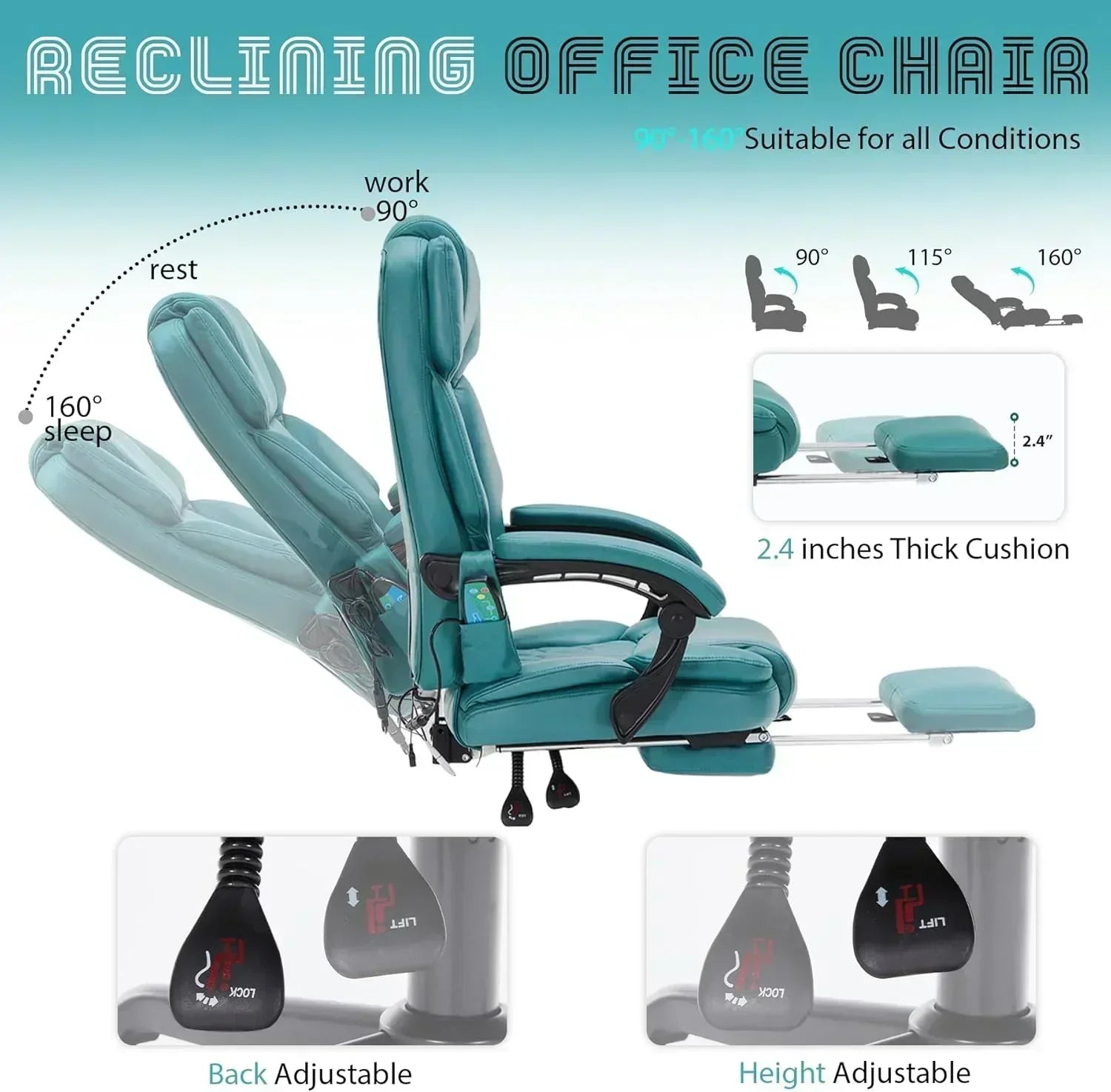 Massage Office Chair with Footrest 6 Point Vibration and Heating Home Office Desk Chair wourant