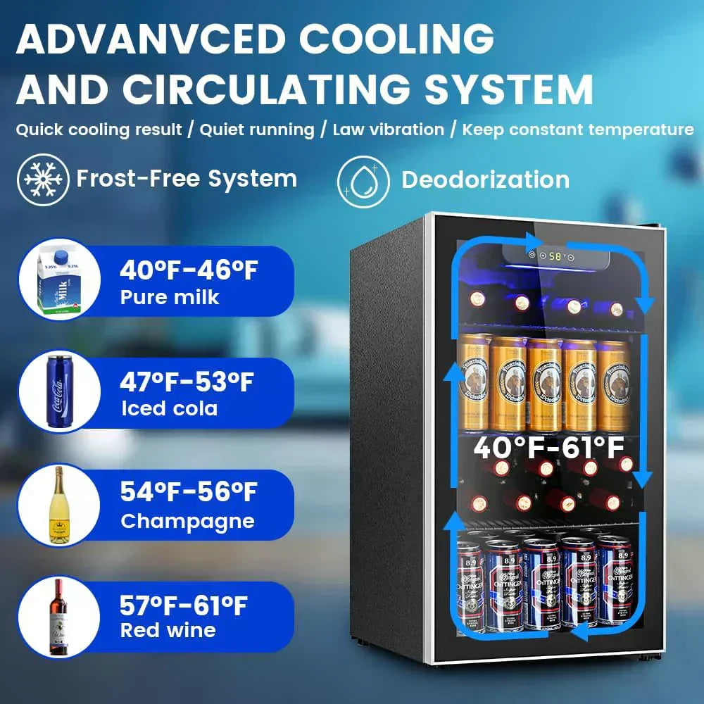Mini Fridge 130 Can Beverage Refrigerator Cooler Drink Fridge Adjustable Temperature Control wourant