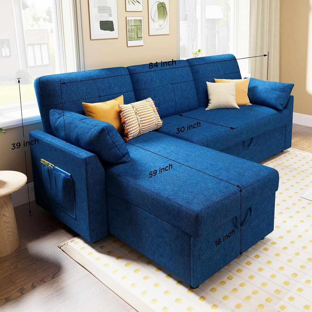 VanAcc Sofa Bed Sleeper Sofa with Storage Chaise 2 in 1 Pull Out Couch Living Room wourant