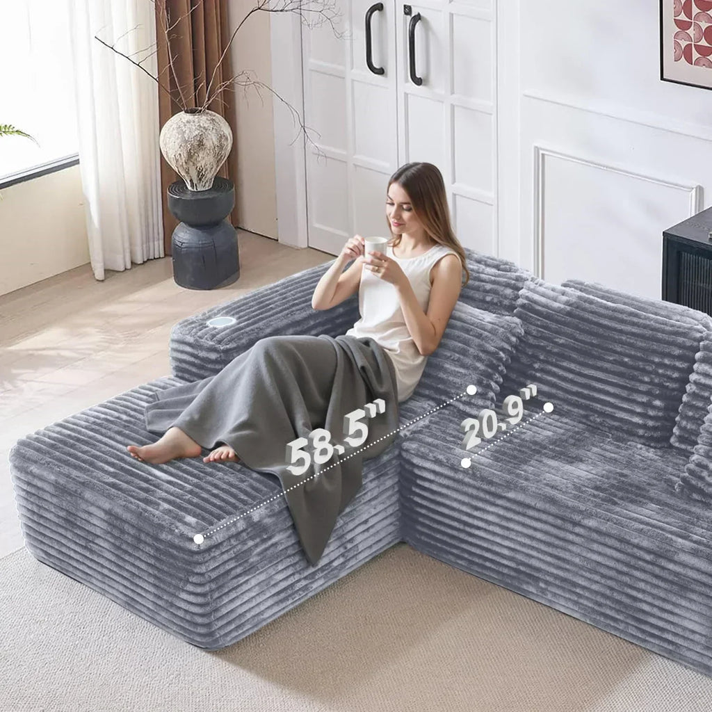 Cloud Sectional Couch with L Shape Chaise Modern Modular Sofa with Deep Seat Built in Cup Holder wourant