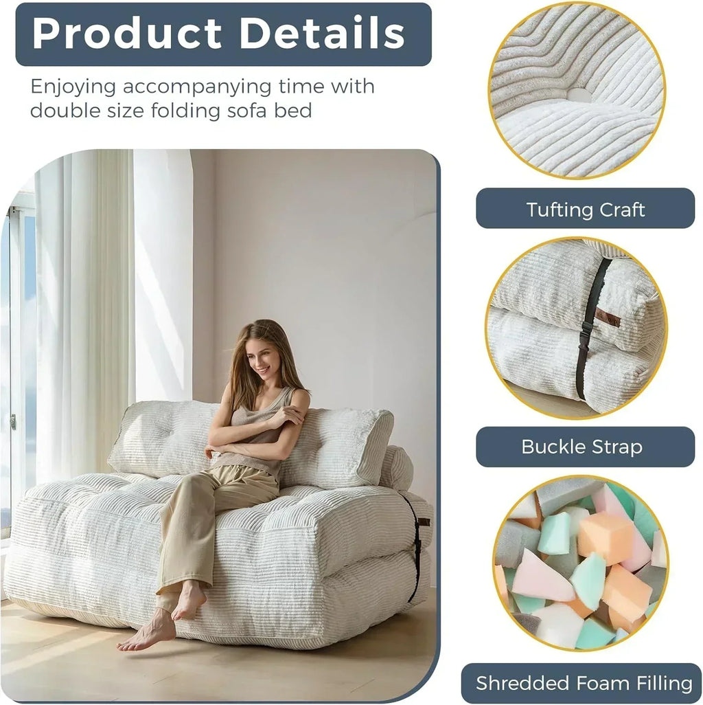 MAXYOYO Folding Sofa Bed Convertible Sleeper Chair with Pillow Foldable Mattress with Back Support wourant