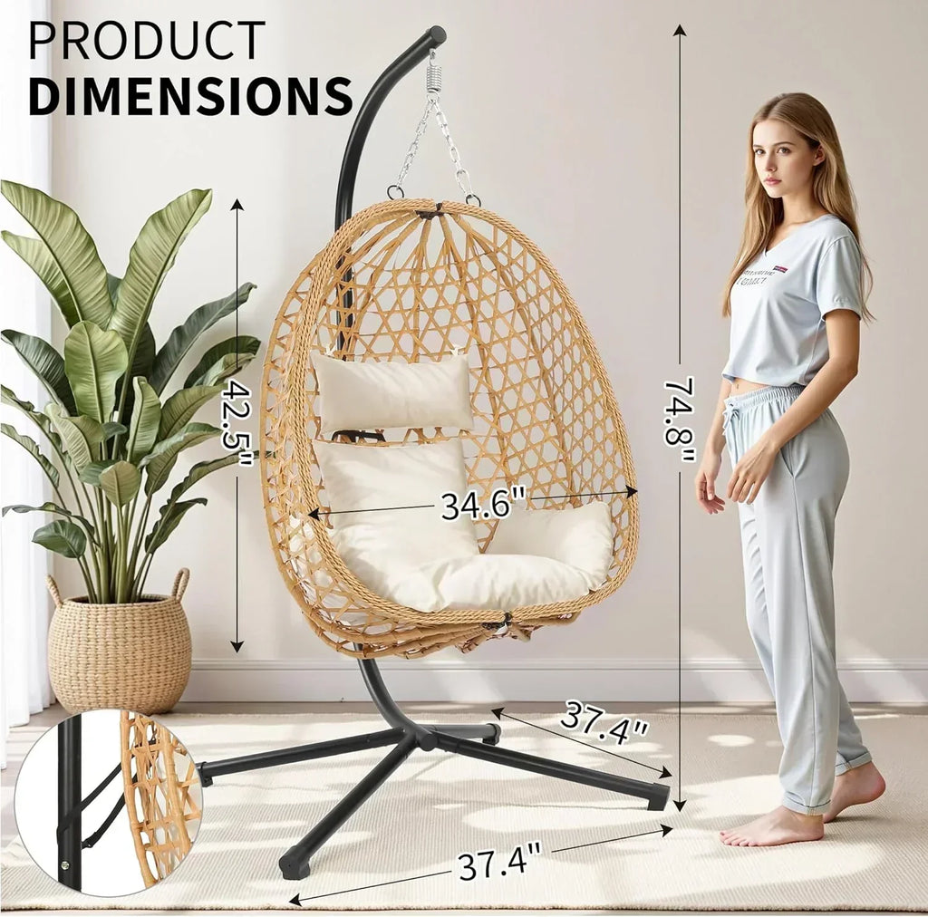 Egg Chair with Stand Patio Wicker Hanging Chair Hammock Swing Chair 350LBS Capacity for Bedroom wourant