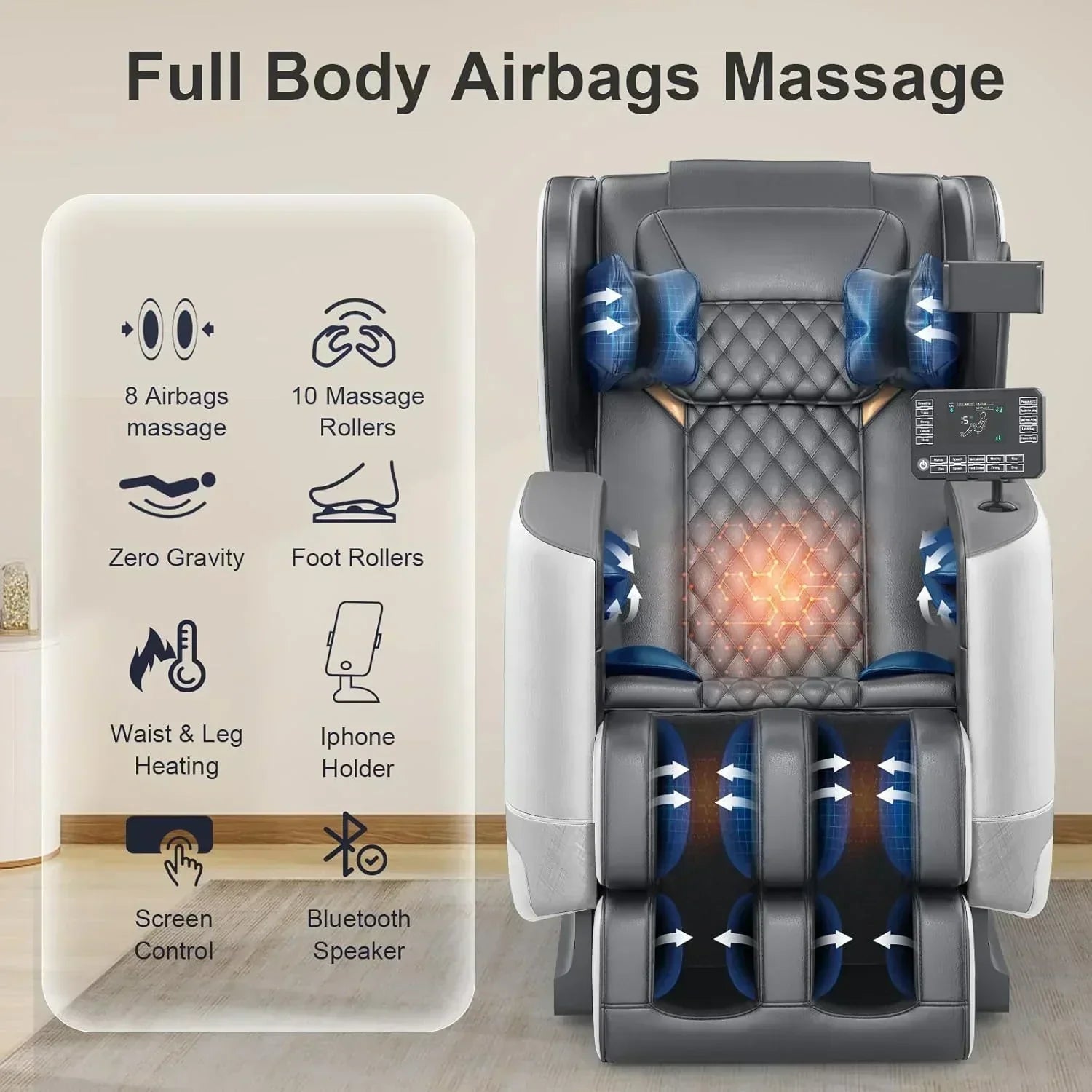 Full Body Massage Chair Zero Gravity Massage Chair with 10 Fixed Rollers Heating Foot Massage wourant