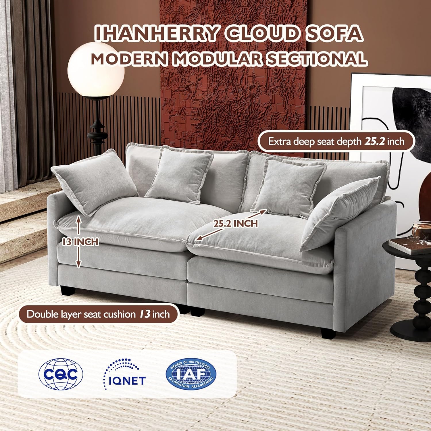 ihanherry 146-inch U-shaped modern sofa modular area cloud sofa wourant