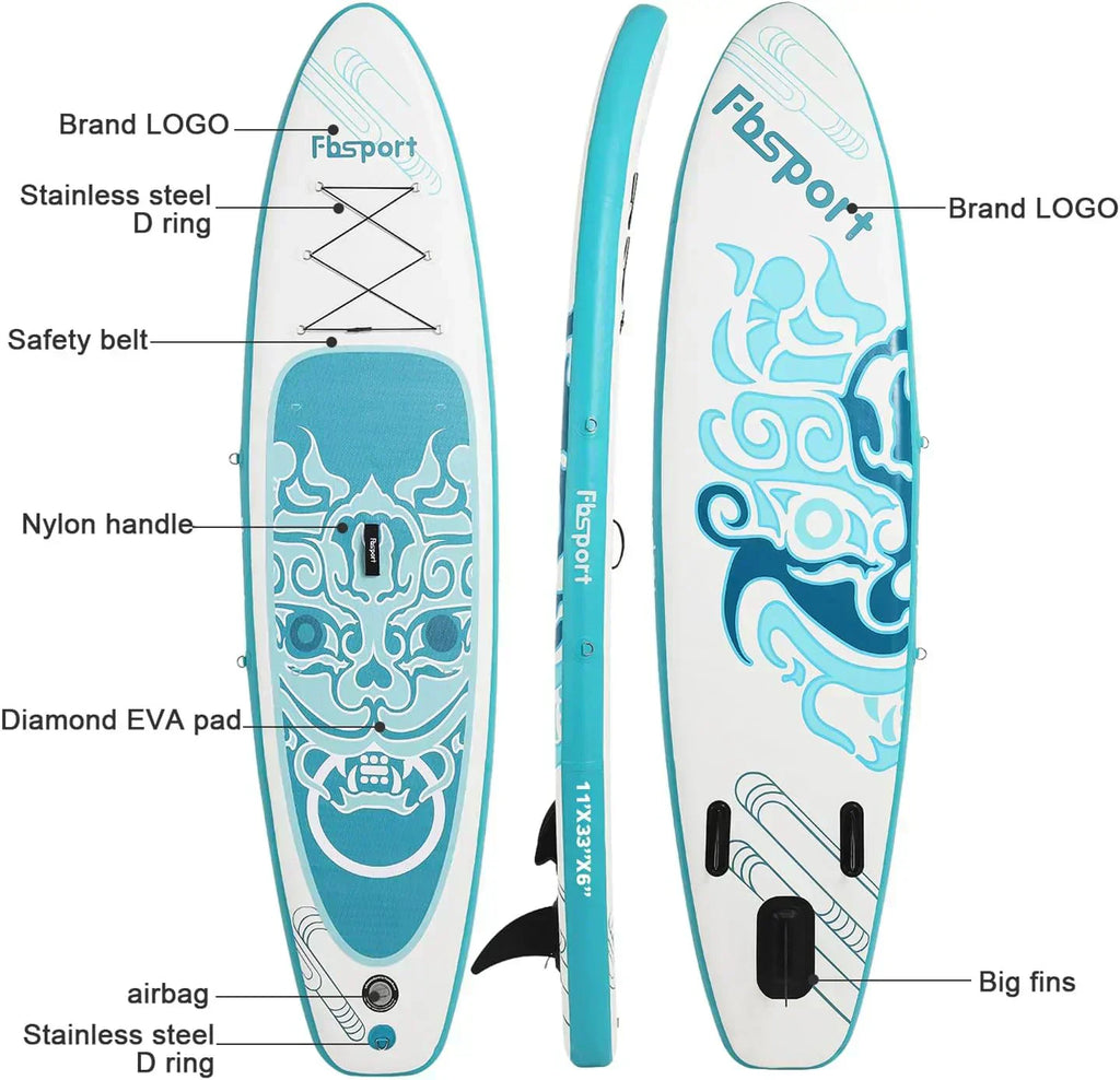 FBSPORT 11' Premium Stand Up Paddle Board Yoga Board with Durable SUP Accessories Carry Bag wourant