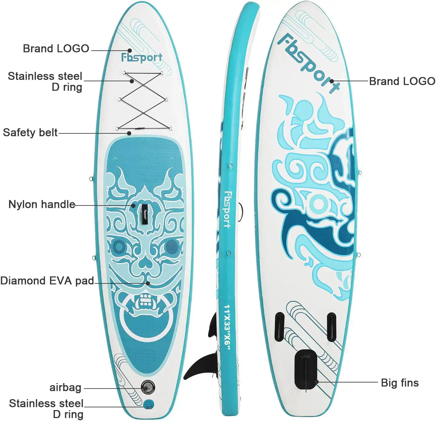 FBSPORT 11' Premium Stand Up Paddle Board Yoga Board with Durable SUP Accessories Carry Bag wourant