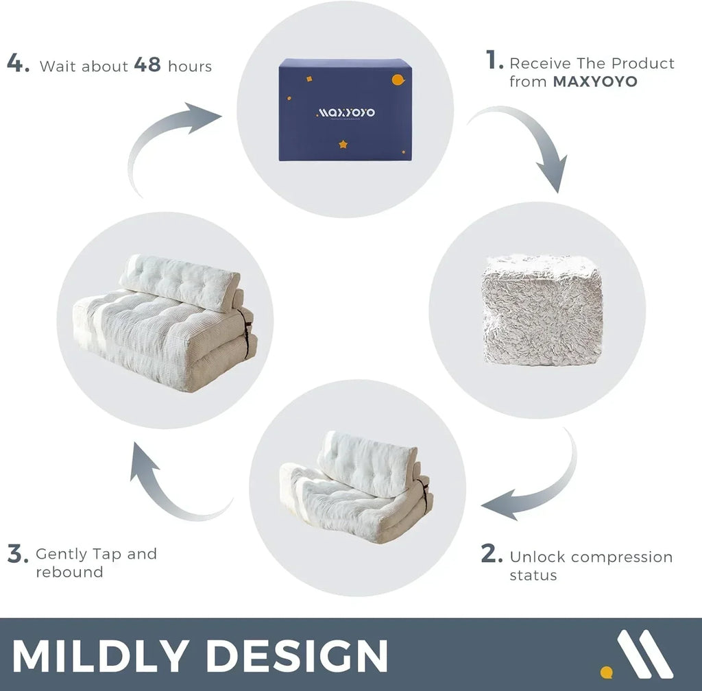 MAXYOYO Folding Sofa Bed Convertible Sleeper Chair with Pillow Foldable Mattress with Back Support wourant