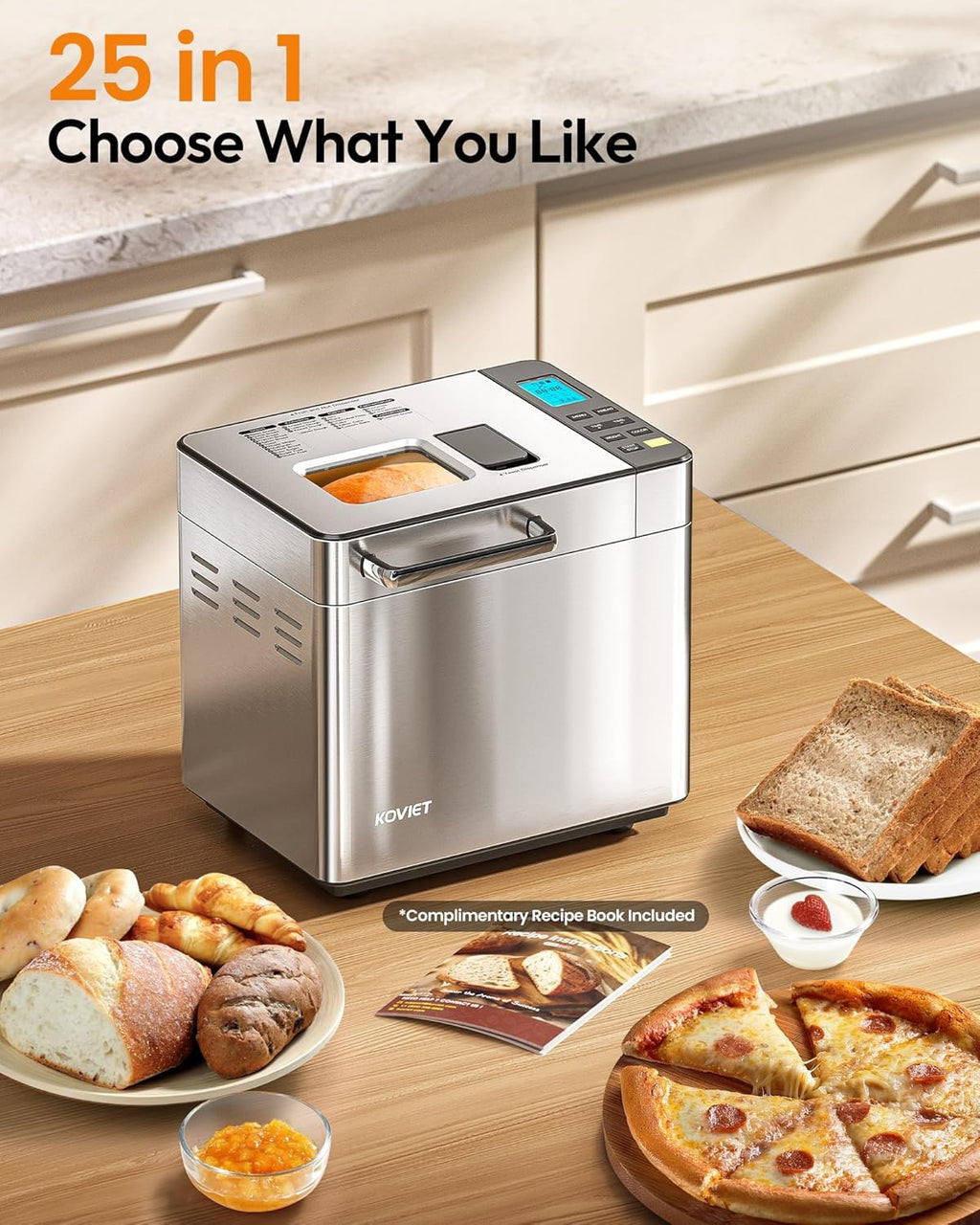 25-in-1 Bread Maker with Automatic Dual Dispenser 2-Pound Stainless Steel Bread Maker wourant