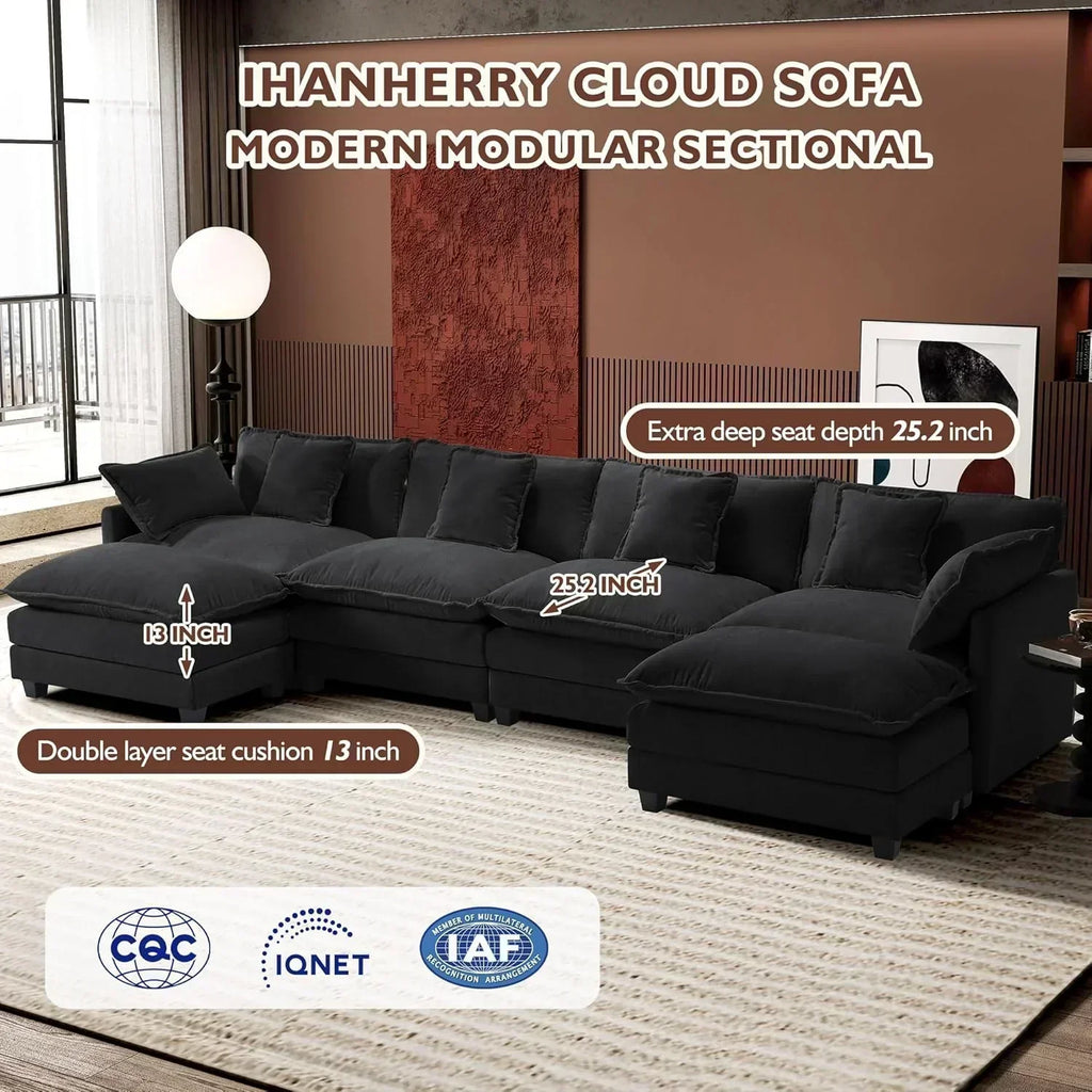 111.4 Inch L Shaped Modern Sofa Modular Cloud Sofa with Ottoman 4 Seater Chenille Deep Seat Sofa wourant