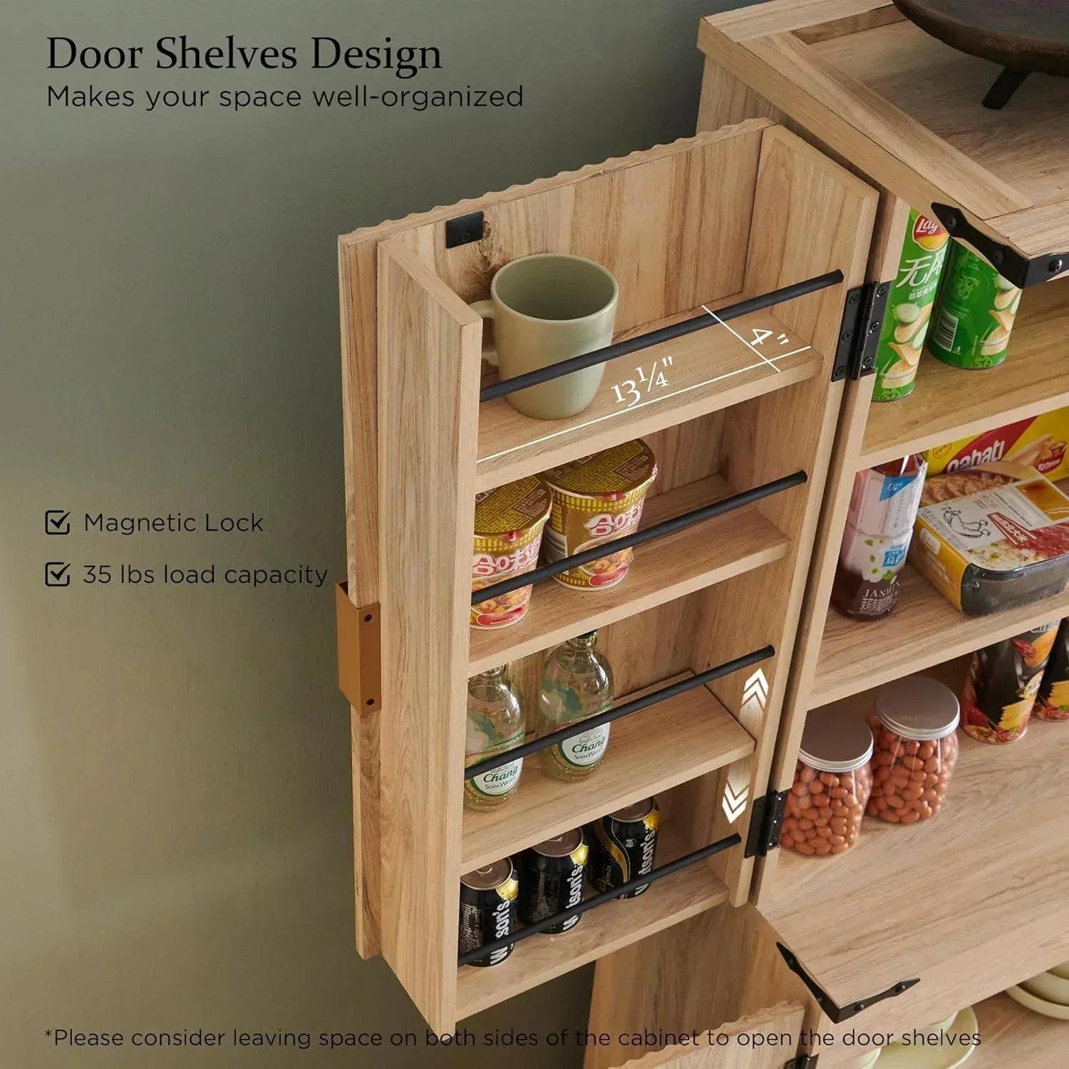 Fluted Pantry Cabinet 72" Tall Modern Storage Cabinet with 4 Doors Organizer Drawer wourant