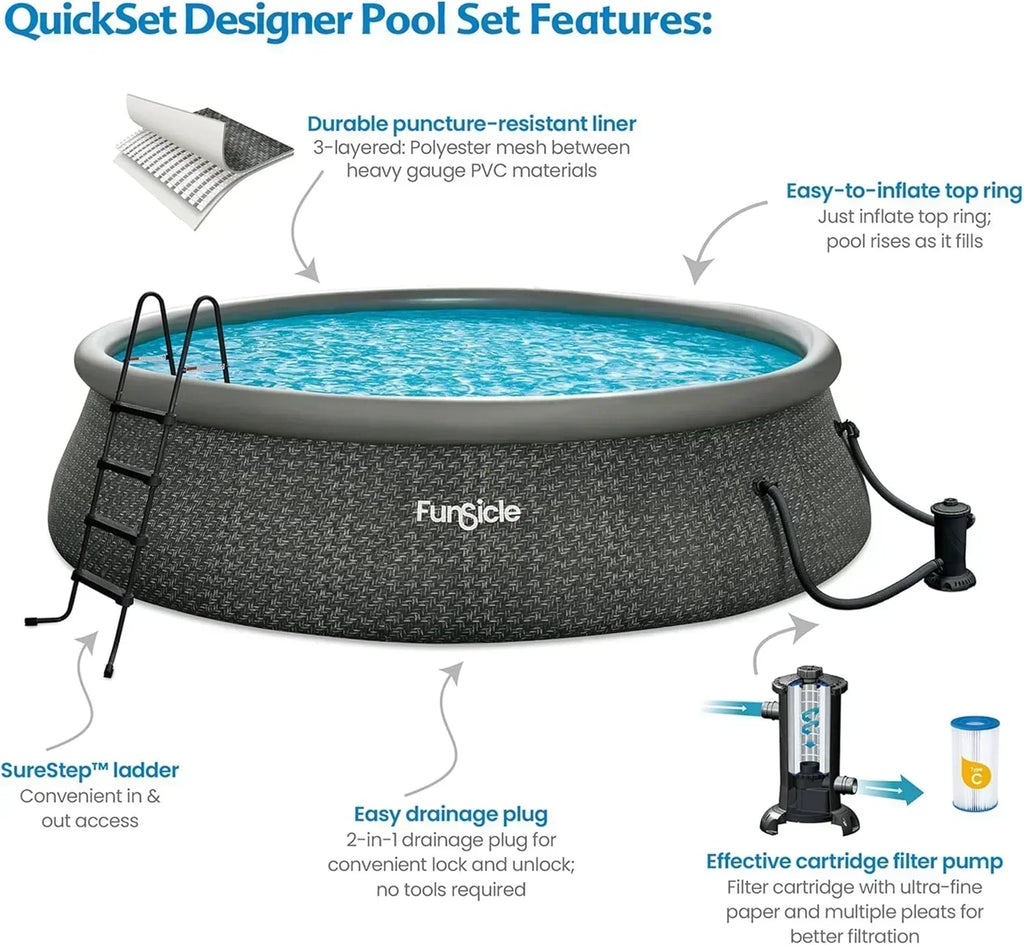 Funsicle 12 Foot by 36 Inch Quickset Round Inflatable Ring Top Outdoor Swimming Pool Set wourant
