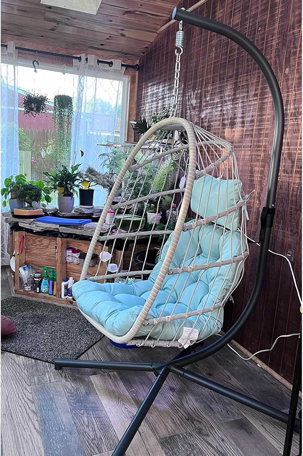 Yechen Indoor Outdoor Egg Hanging Chair Stand Patio Wicker Swing Egg Chair Swinging Chair wourant