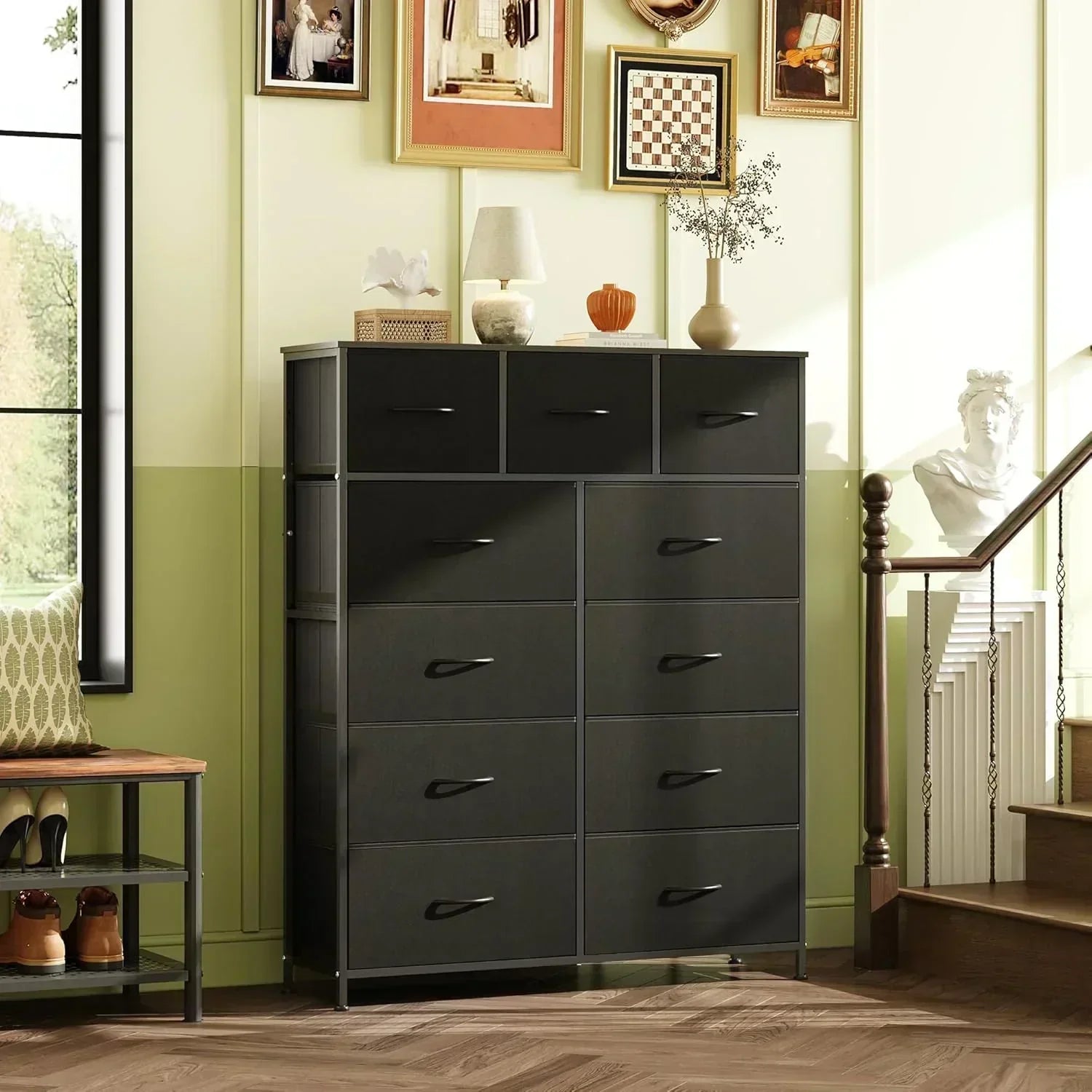 Storage Organizer Unit 11 Fabric Bins Storage Drawers Organizer Steel Frame Tall Storage Tower wourant