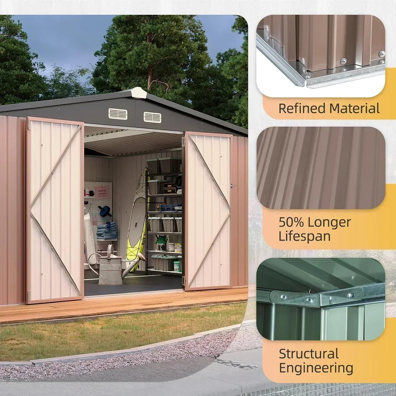 Aoxun 7.4x5.3FT Shed with Floor Galvanized Steel Outdoor Storage Shed Metal Garden Shed wourant