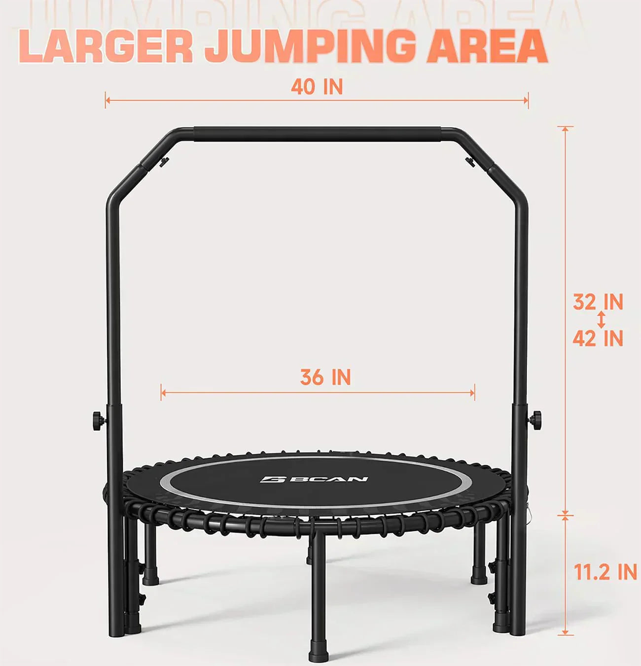BCAN 450/550 LBS Foldable Mini Trampoline Fitness Trampoline Bungees Adjustable Foam Handle wourant