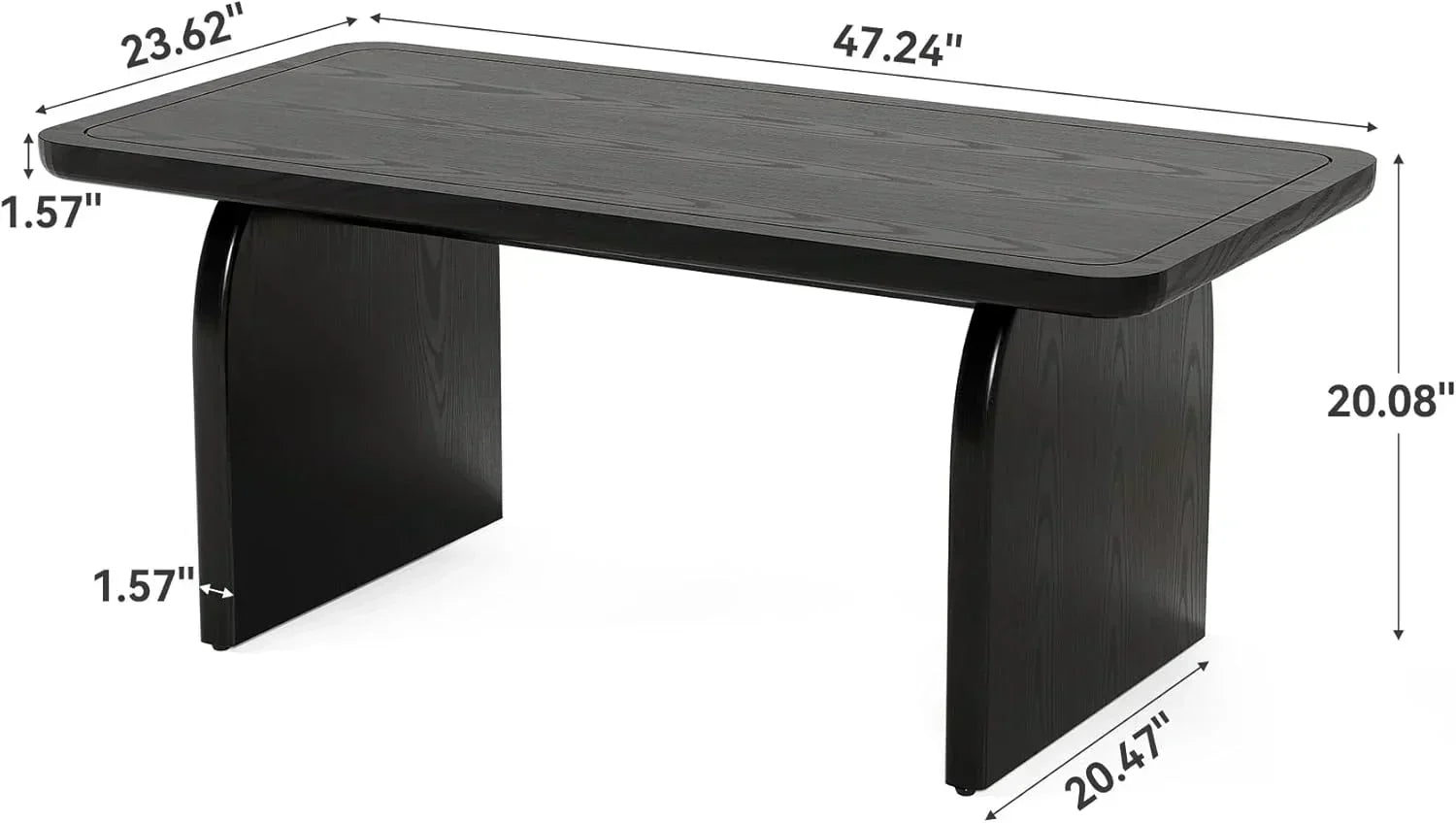 LITTLE TREE Farmhouse Coffee Table 47 Inch Round Corner Wood Center Table Rectangular wourant