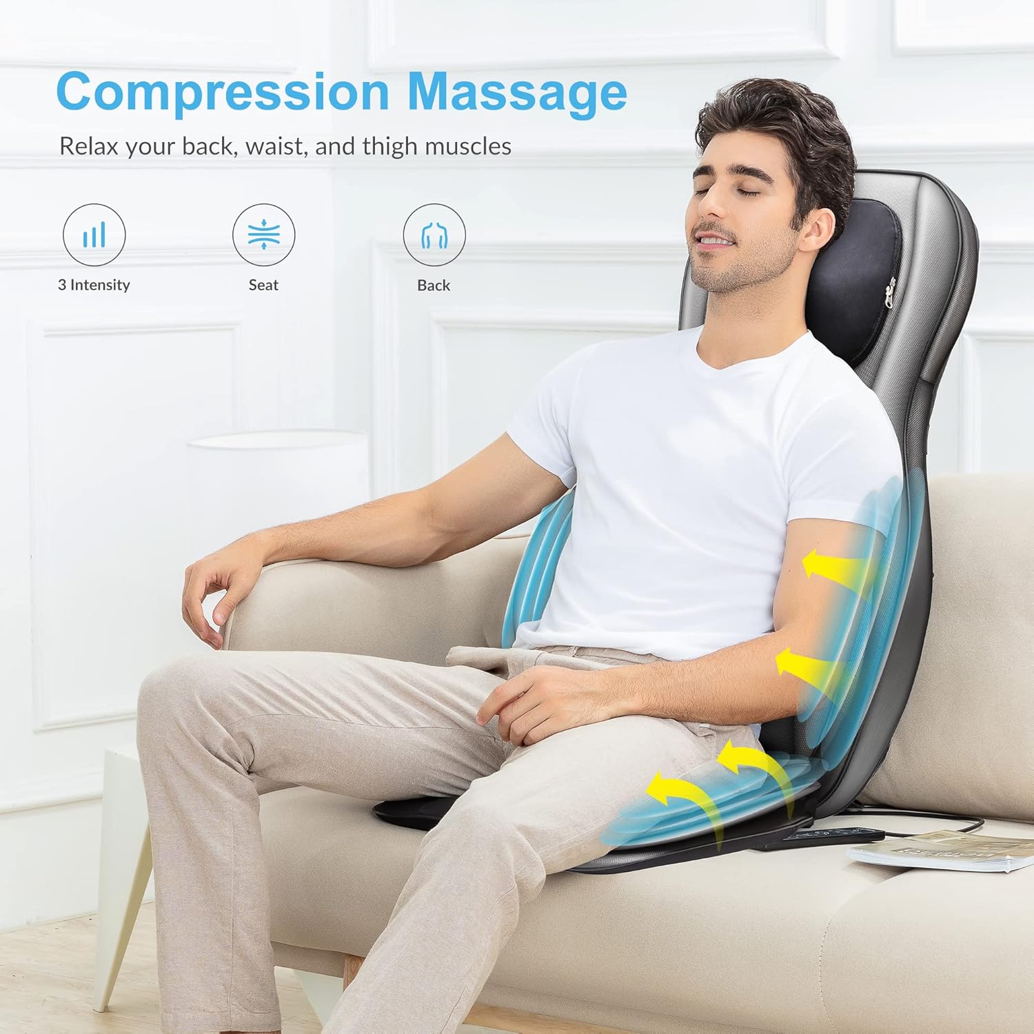 COMFIER Massager Chair with Heat Shiatsu Neck Back Massager Portable with Compress wourant