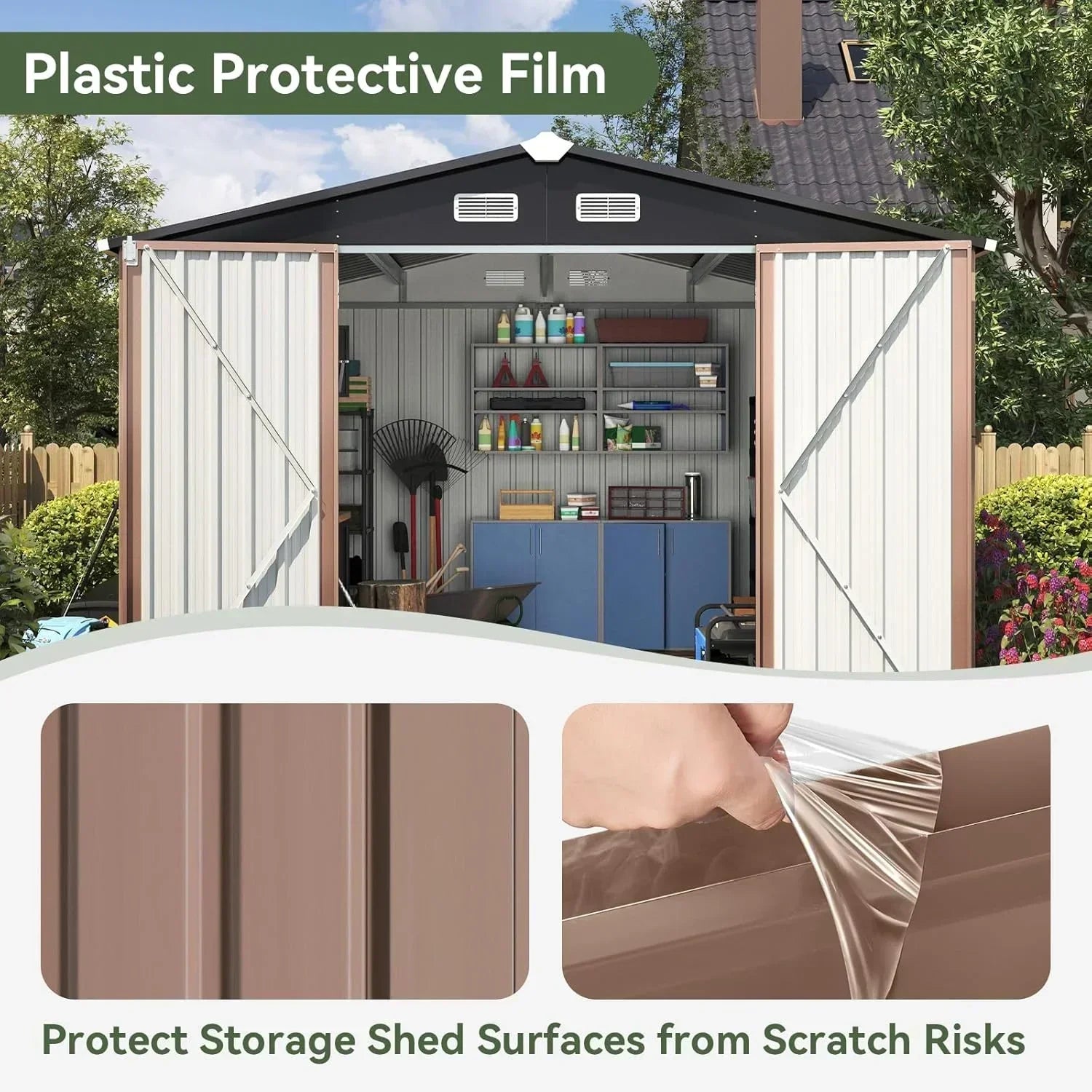 Aoxun 12x10 FT Shed Metal Outdoor Waterproof Storage Shed Steel Utility Garden Tool Shed wourant