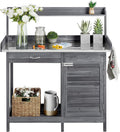 Yaheetech Outdoor Garden Potting Bench Table Work Bench Metal Tabletop Cabinet Drawer wourant