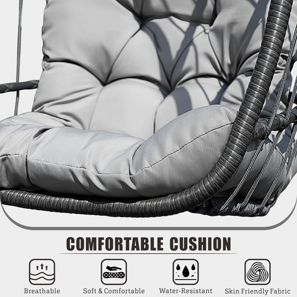 HWB Hanging Egg Chair with Stand Patio Wicker Hammock Egg Swing Chair Cushion for Bedroom wourant