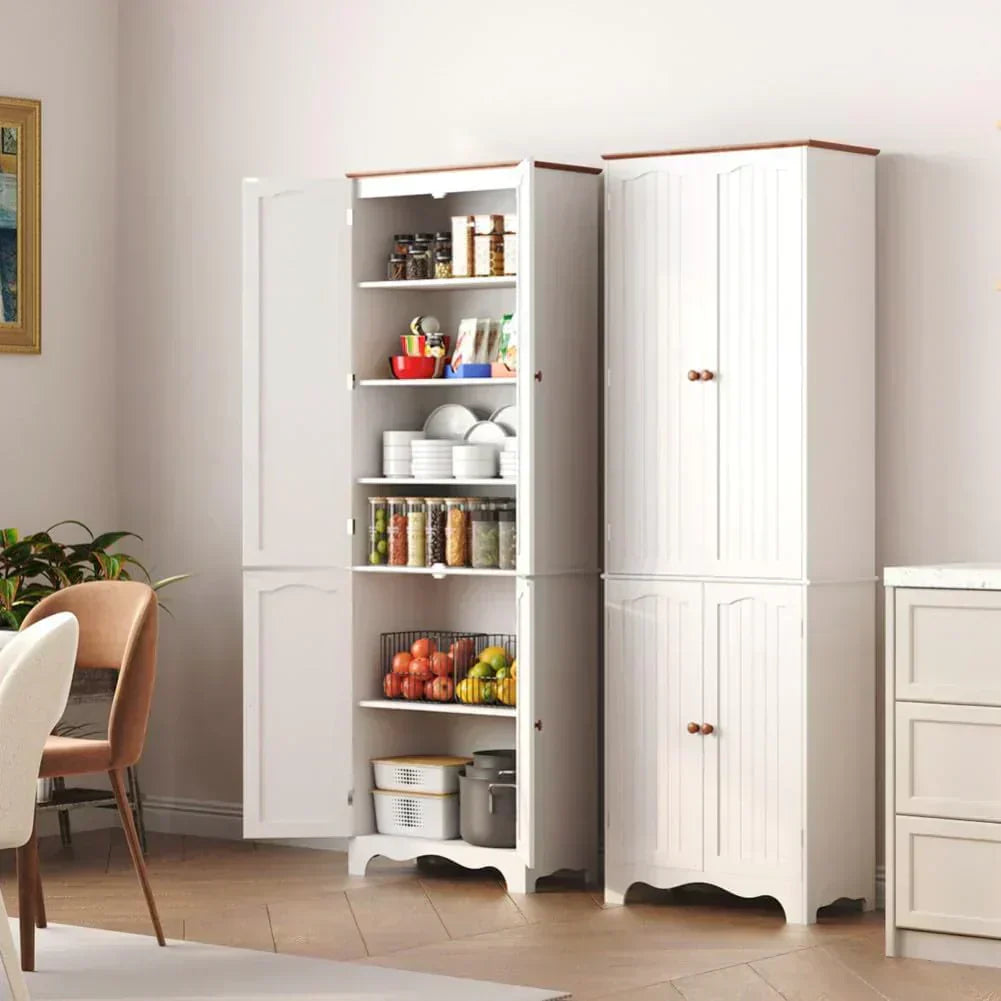 Tall Pantry Cabinet Freestanding Storage Cabinet Wooden Kitchen Pantry with 4 Doors wourant