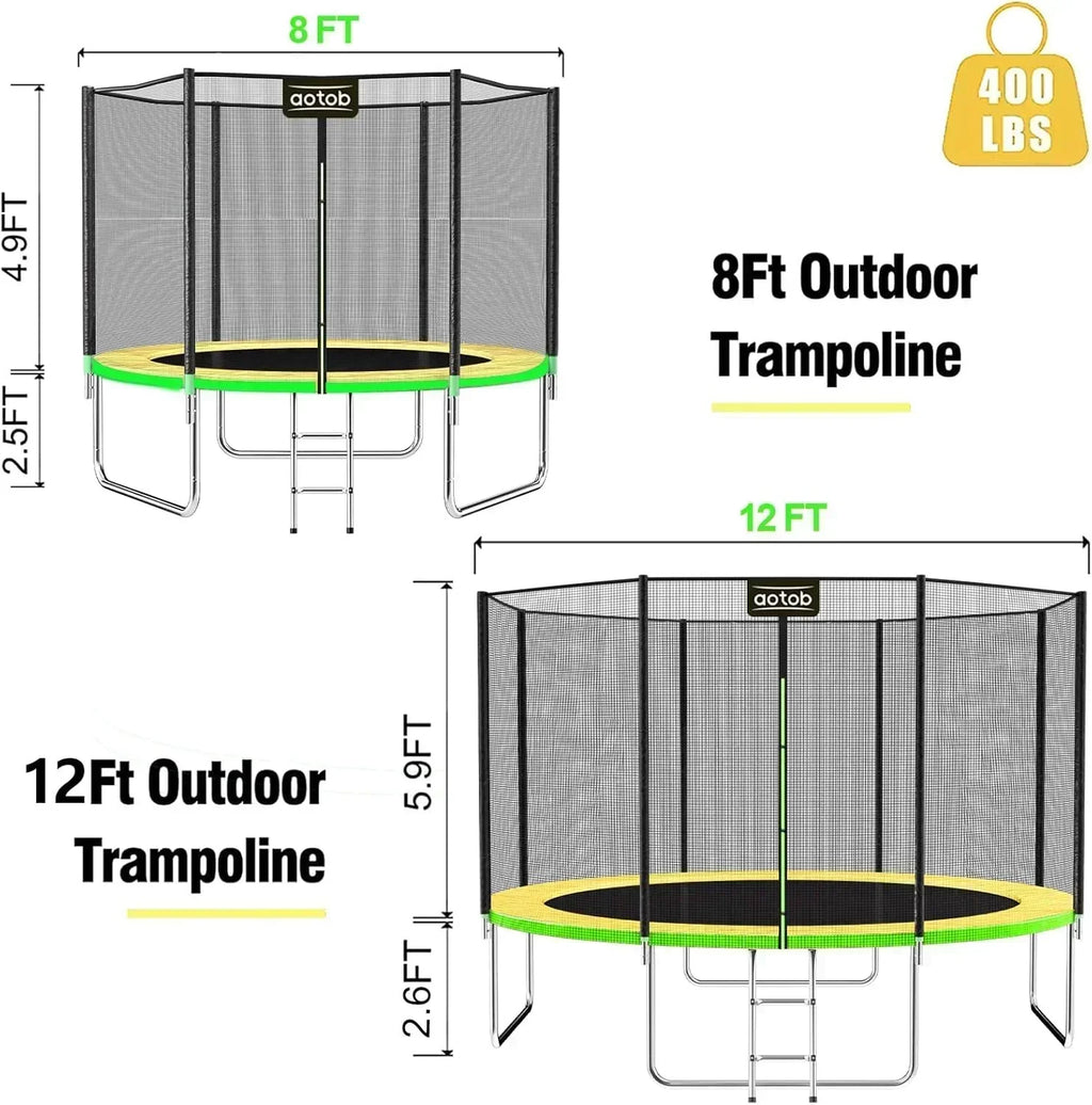 AOTOB 8FT 10FT 12FT 14 FT 15FT Trampoline with Safety Enclosure Net Outdoor Trampoline wourant