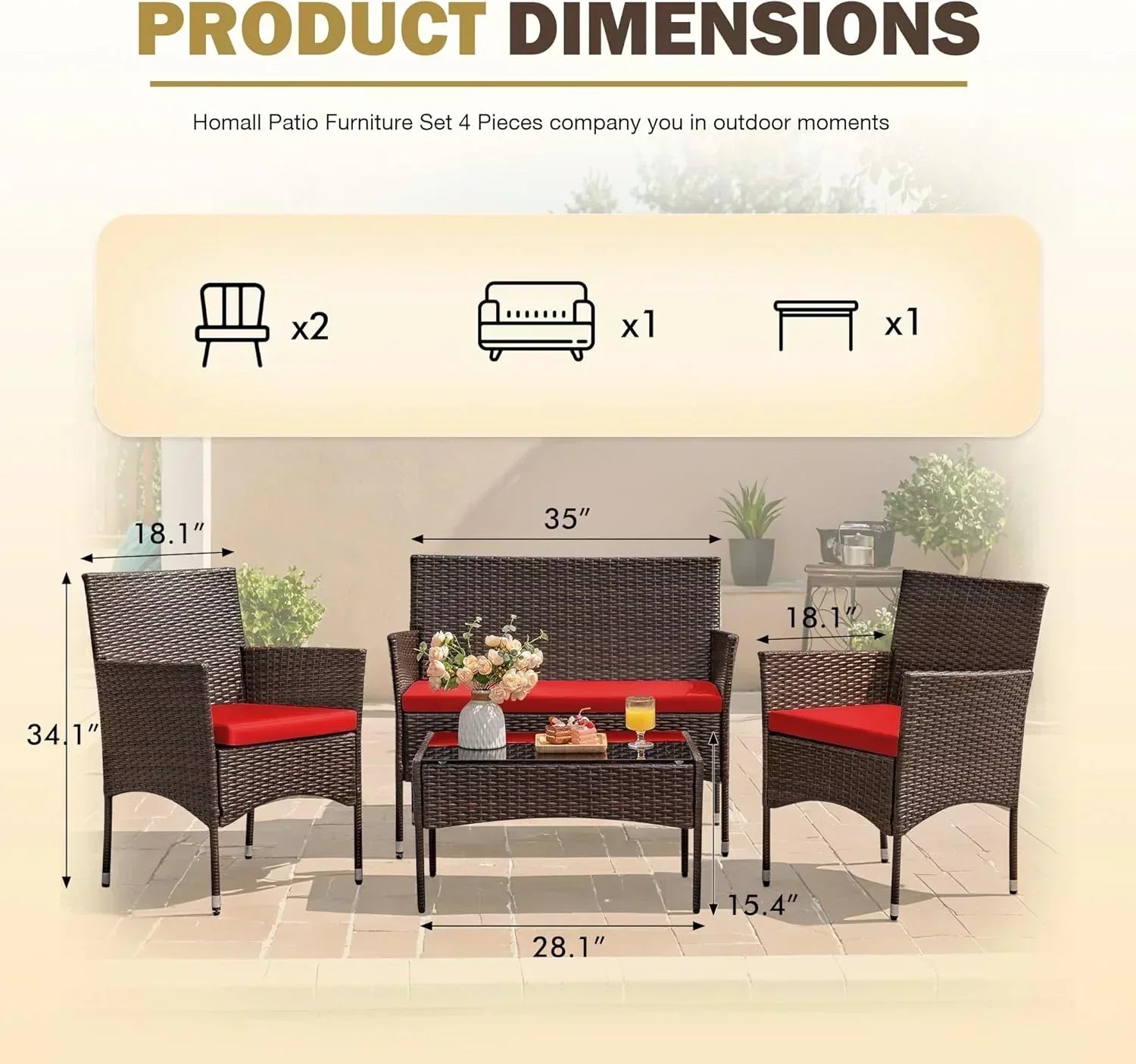 Homall 4-piece outdoor patio furniture set rattan chair wicker set wourant