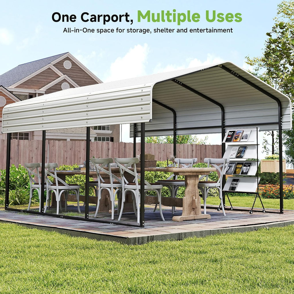 10'x15' Heavy Duty Metal Carport Outdoor Garage Car Shelter Shade with Heavier Frame wourant