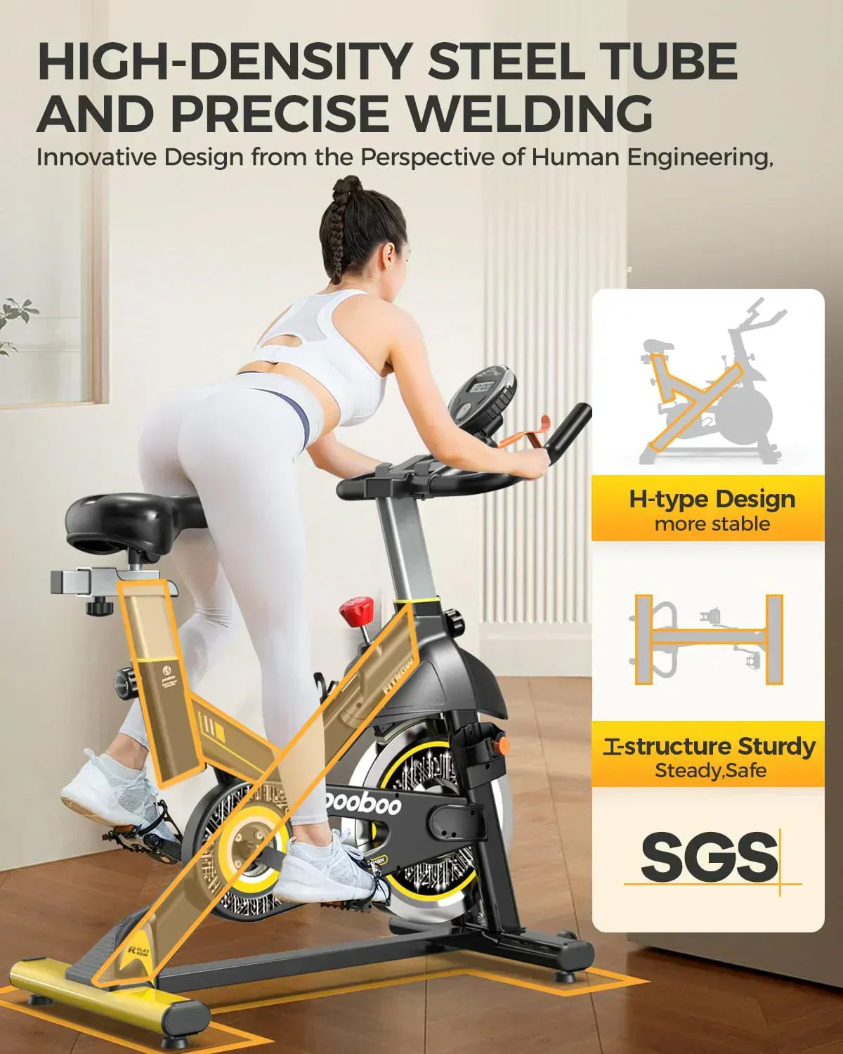 pooboo Exercise Bike Adjustable Magnetic/Brake Pad Resistance Silent Belt Drive Cycling Bike wourant