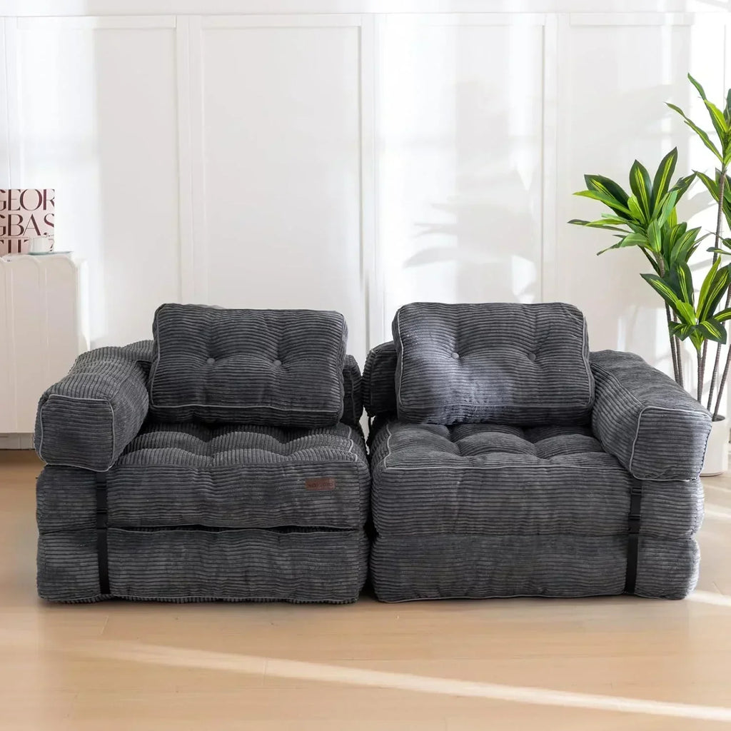 Folding Sofa Bed L-Shaped Convertible Sofa Bed with Armrests and Pillows wourant