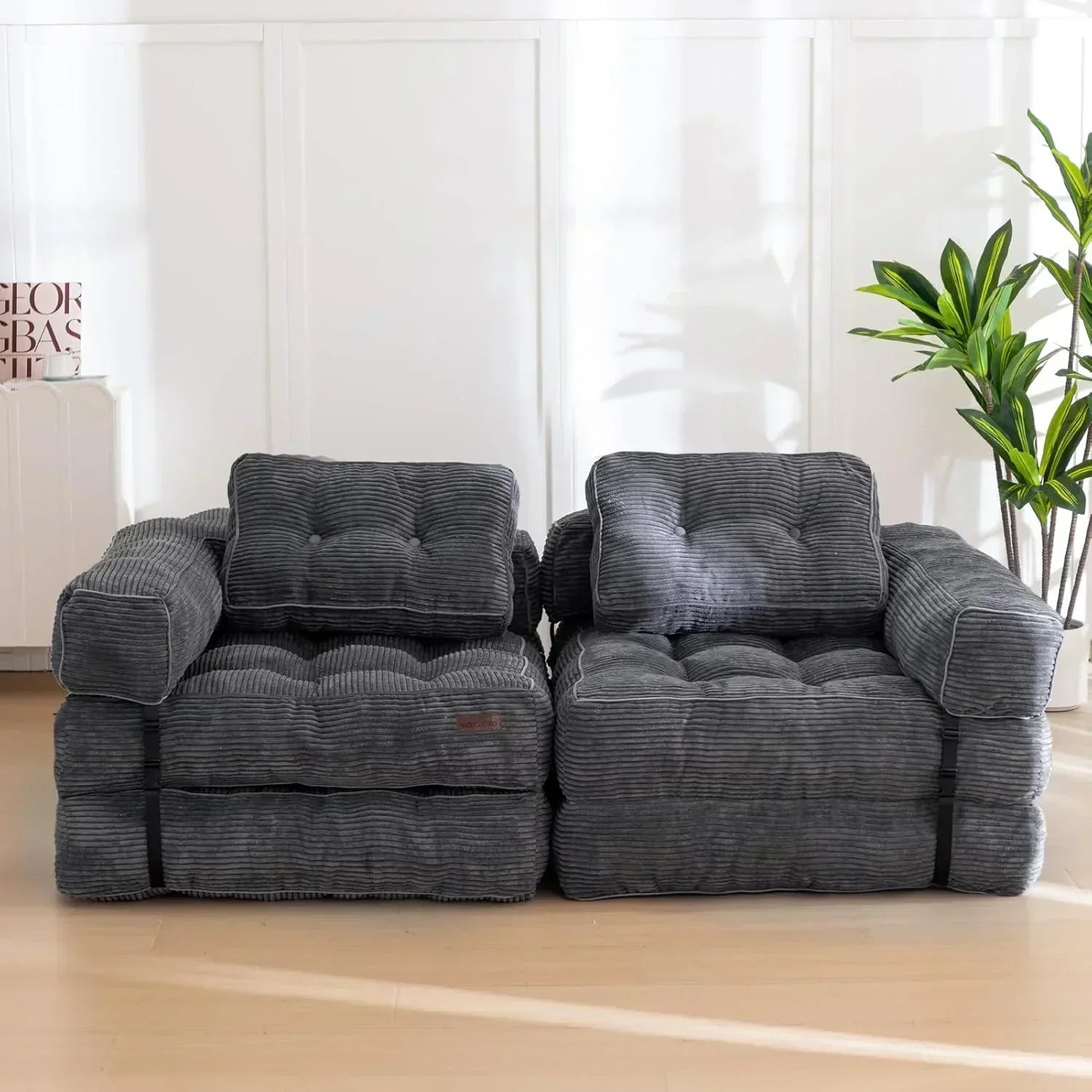 Folding Sofa Bed L-Shaped Convertible Sofa Bed with Armrests and Pillows wourant