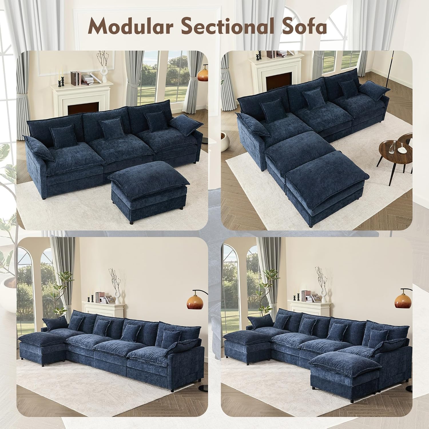 108" U-shaped sofa modular sofa three-seater comfortable cloud sofa wourant