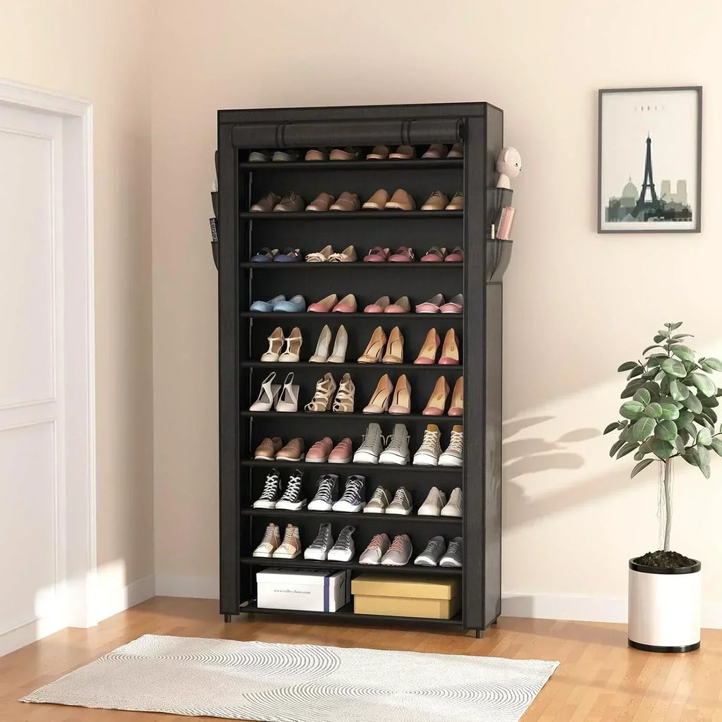 ROJASOP 10 Tier Shoe Rack with Covers Large Capacity Stackable Tall Shoe Shelf Storage wourant