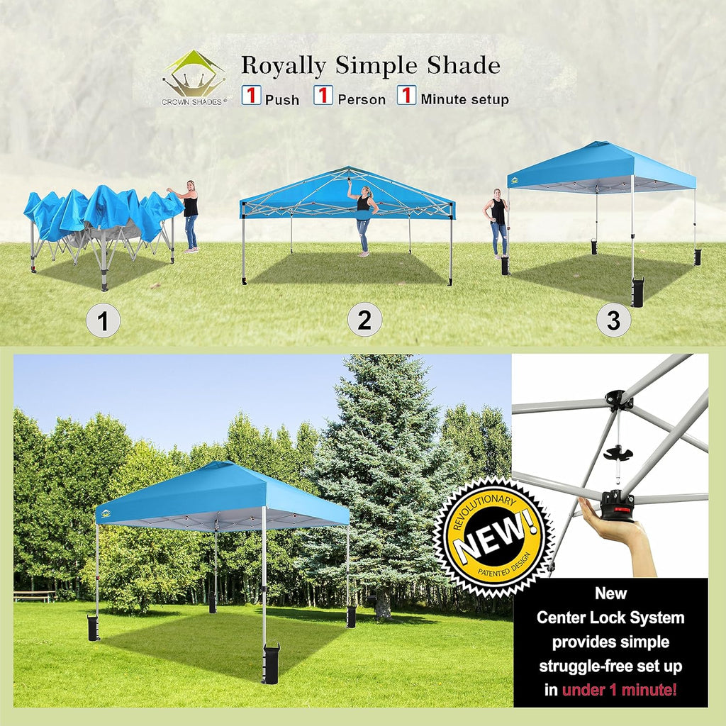 10x10 Pop-Up Awning One-Click Installation Beach Tent Outdoor Sunshade Silver Coated Top wourant