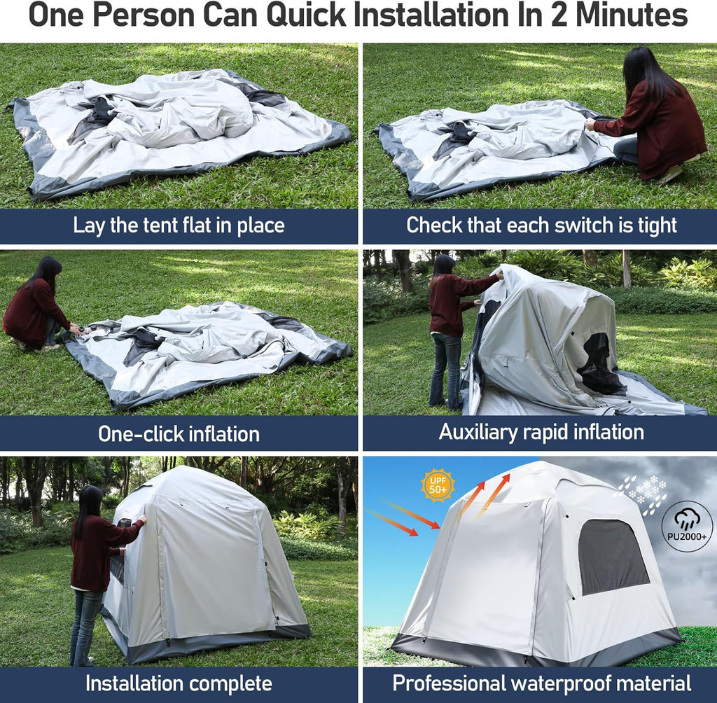 Automatic inflatable camping tent 3-4 people luxury camping adult waterproof inflatable house tent wourant