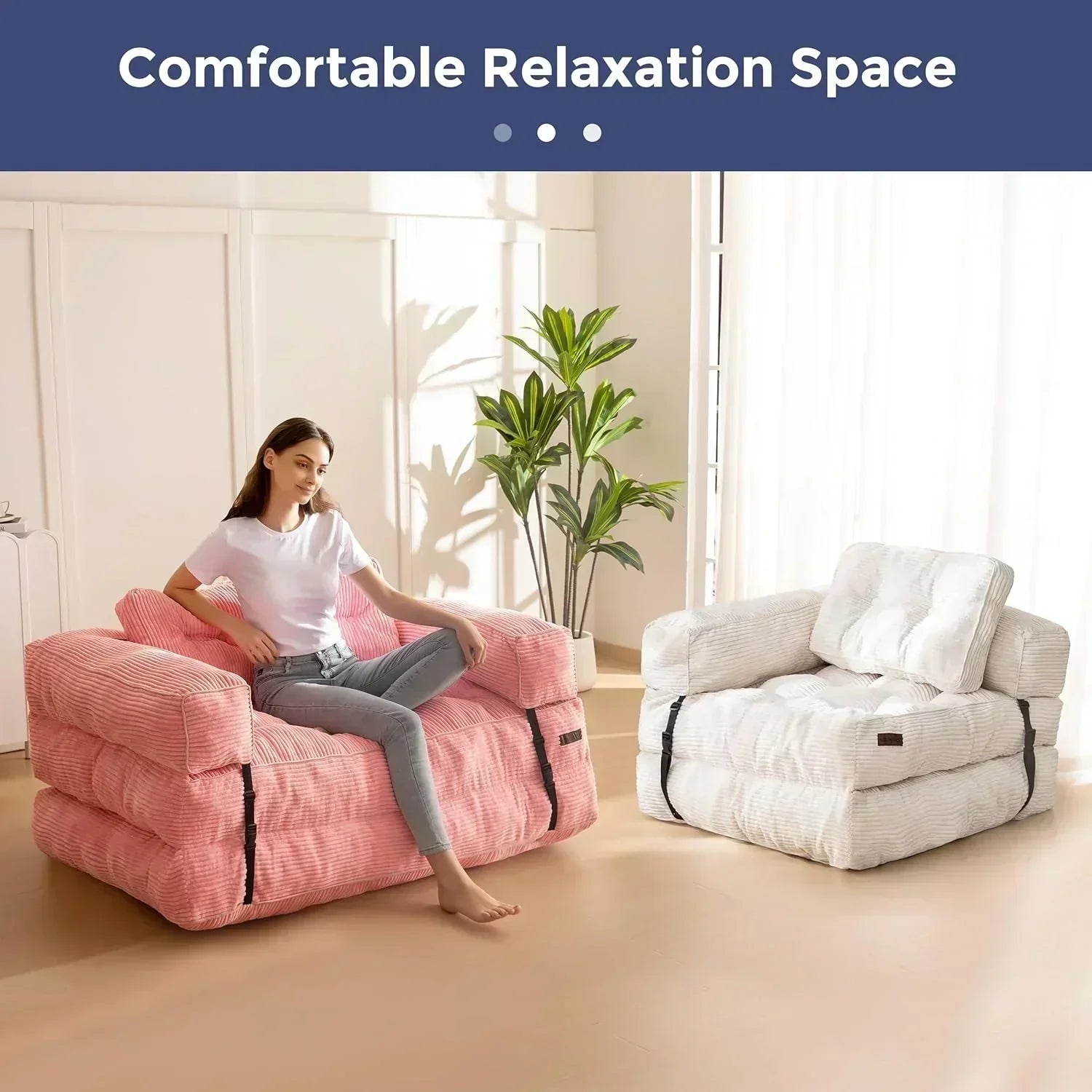 Folding Sofa Bed L-Shaped Convertible Sofa Bed with Armrests and Pillows wourant