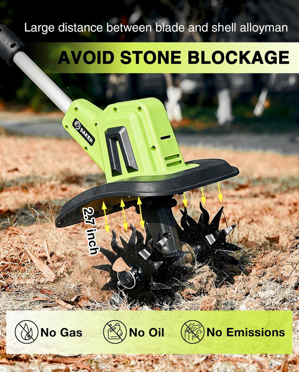 Saker 22V Cordless Electric Garden Tiller Cultivator Lightweight Rototiller for Gardening wourant