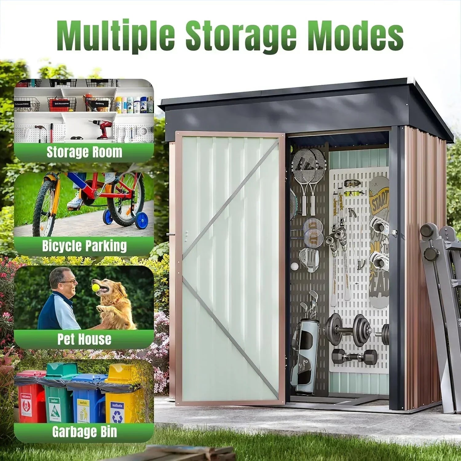 Aoxun 6.2x4 FT Shed Outdoor Storage Shed Metal Garden Shed Sloping Roof Tool Shed Bike Shed wourant