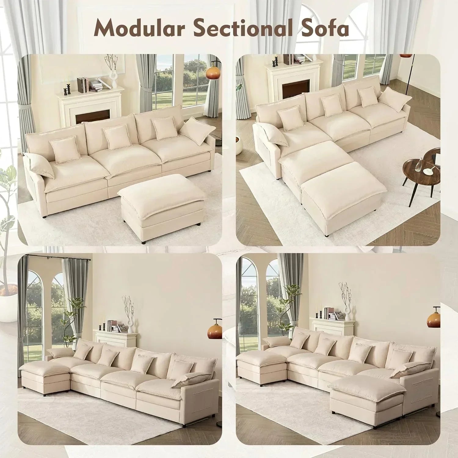 108" U-shaped sofa modular sofa three-seater comfortable cloud sofa wourant
