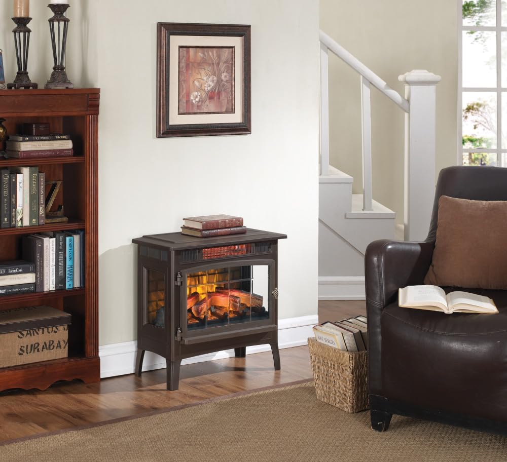 Freestanding Electric Fireplace Stove Heater with 3D Flame Effect for 1000 Sq. Ft wourant