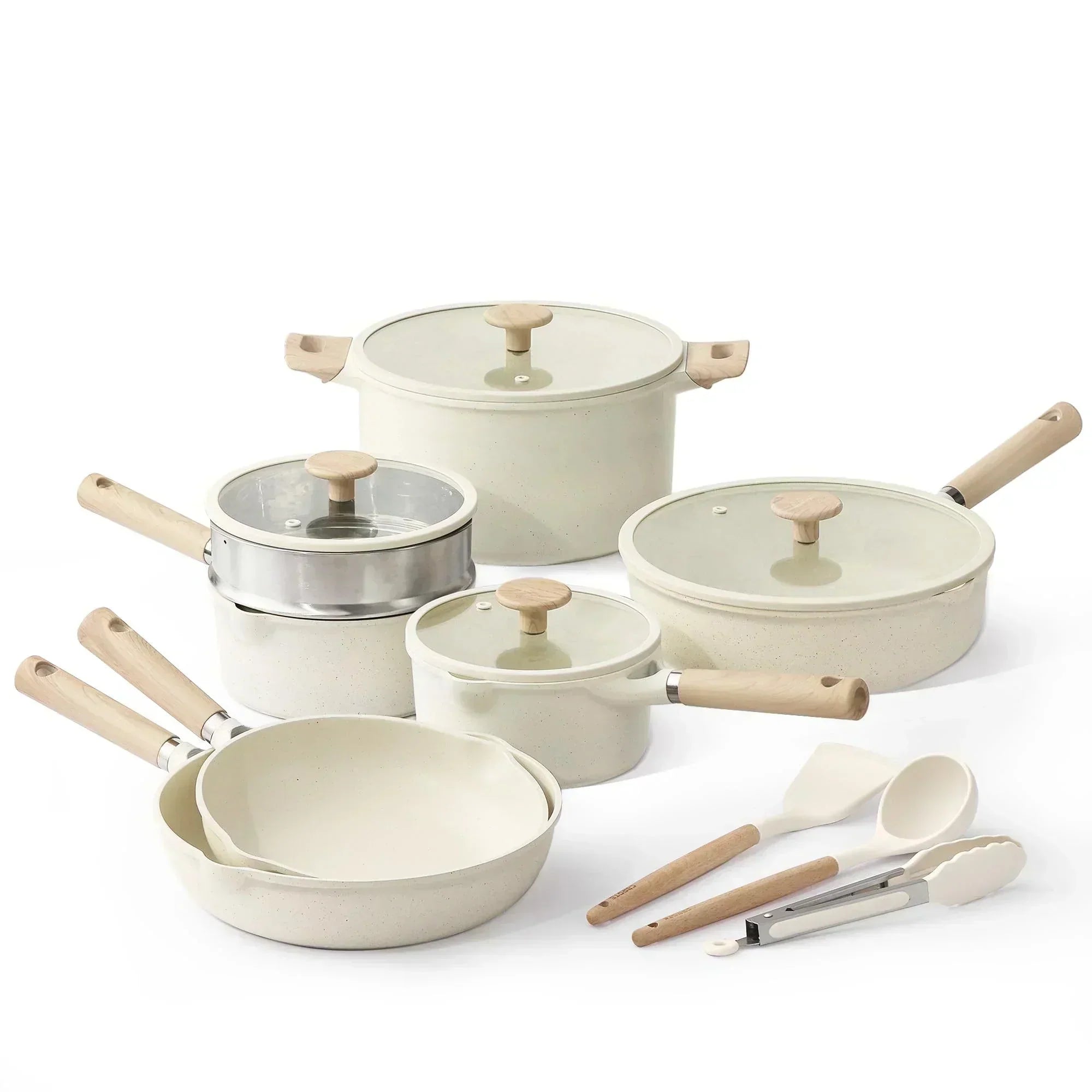16pcs Large Capacity Granite Pots and Pans Nonstick Cookware Sets wourant
