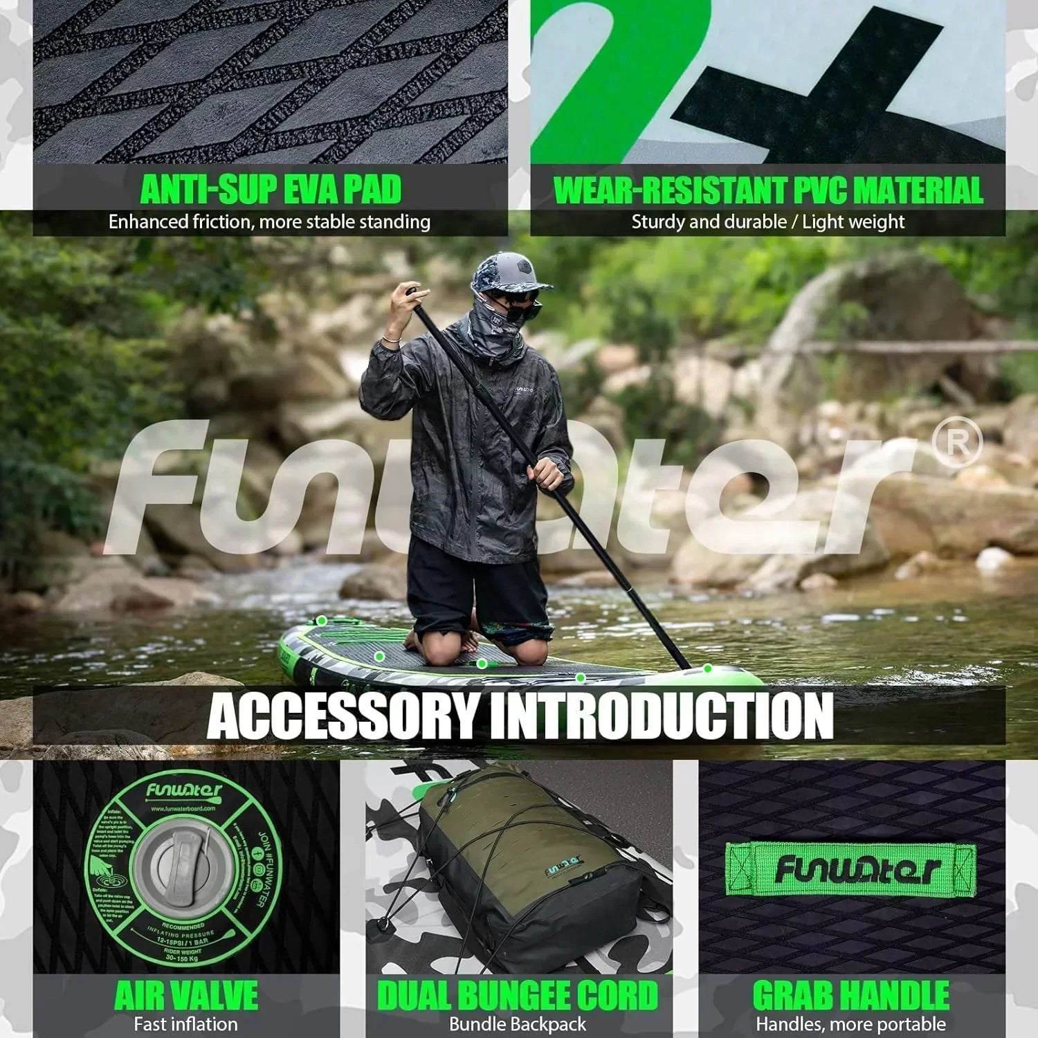 FunWater Inflatable Stand Up Paddle Board Premium SUP Paddle Accessories EVA Deck wourant