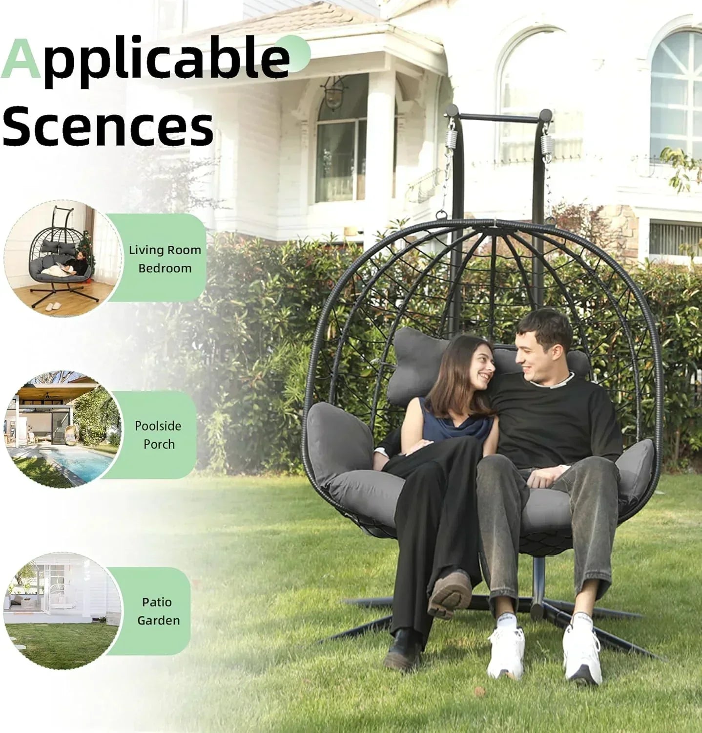 Double Egg Chair wth Stand Hammock Swing Chair Foldable Hanging Loveseat UV Resistant wourant